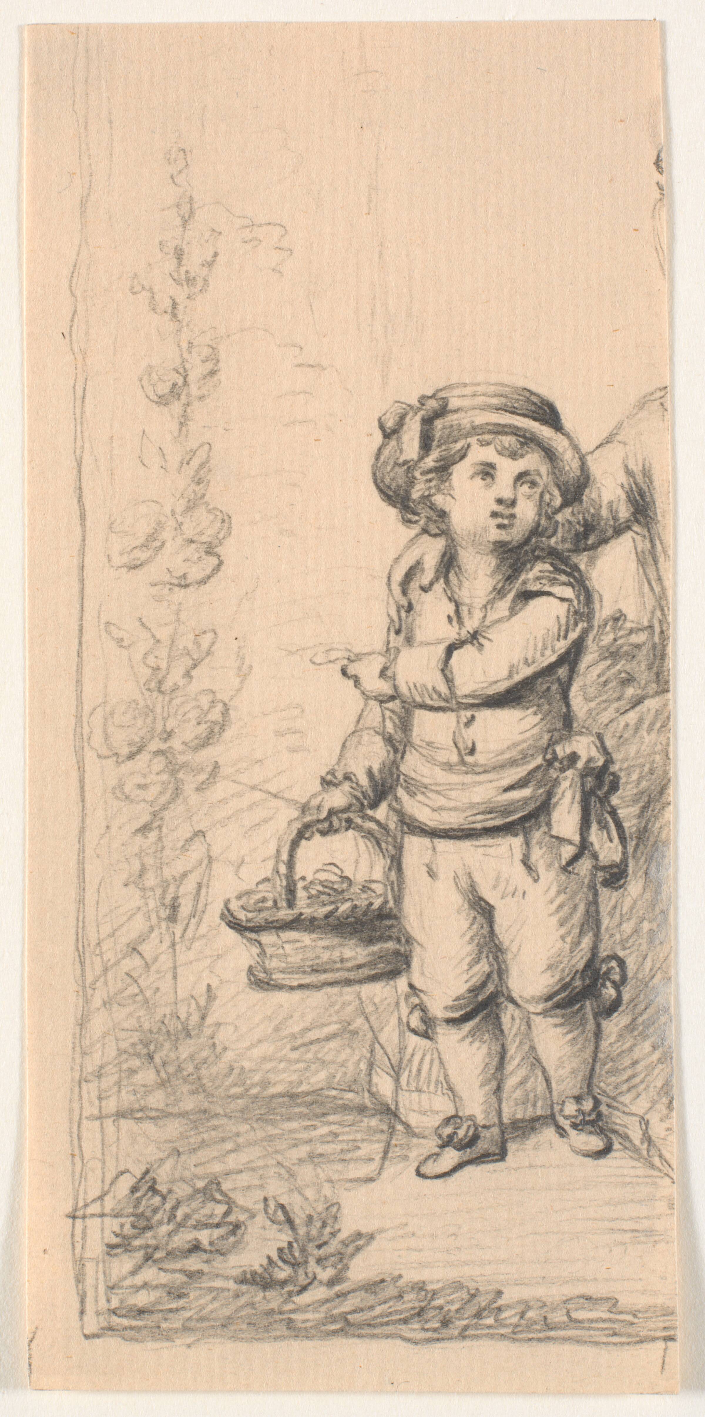 Lille dreng med blomsterkurv. Afskåret, C.A. Lorentzen, 1746-1828