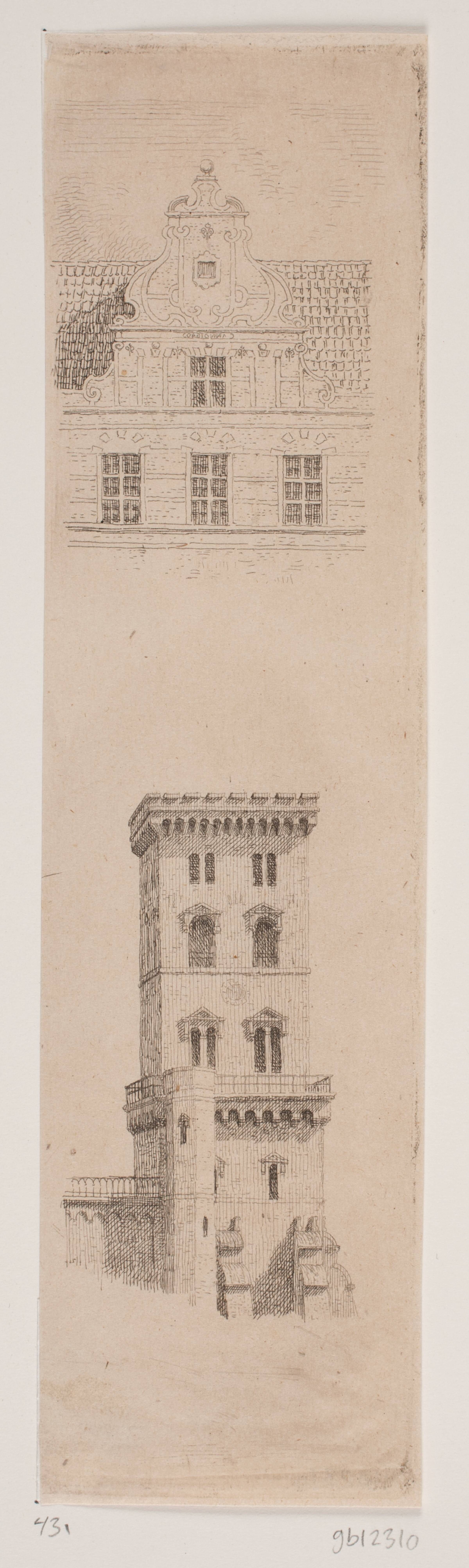Gavlen af efterslægtens gård i Østergade, Nicolai tårn, Heinrich Hansen, 1849