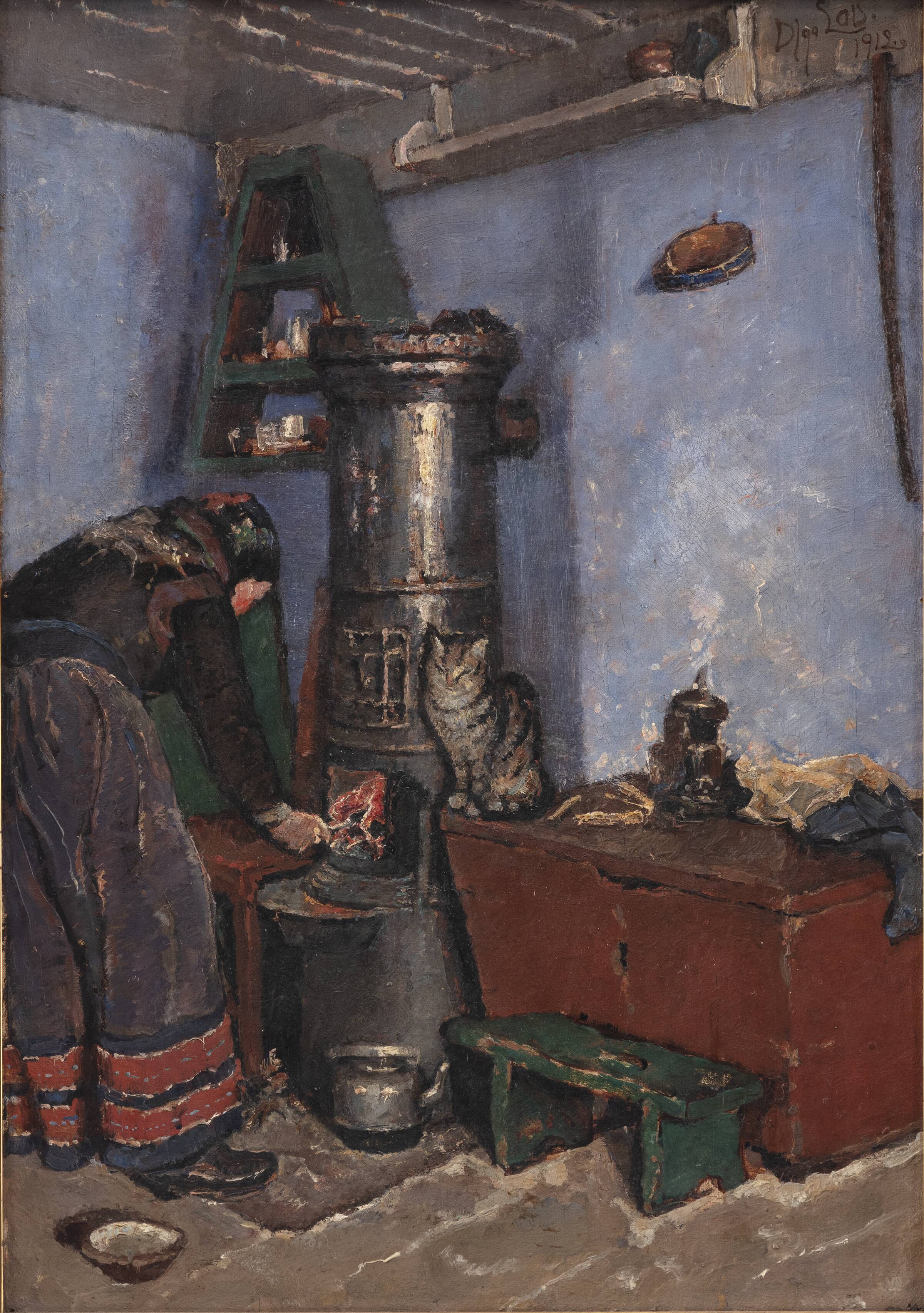 Vintersyssel i stuen, Dragør, Olga Lau, 1912