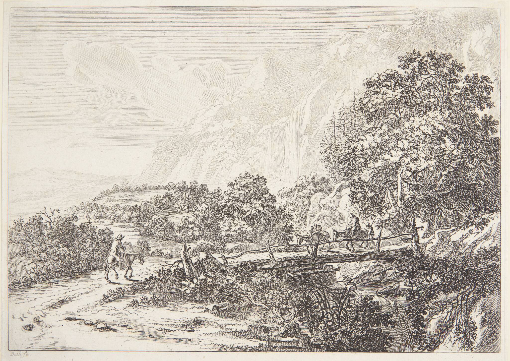 Træbro over et vandfald ved Sulmona nær Tivoli