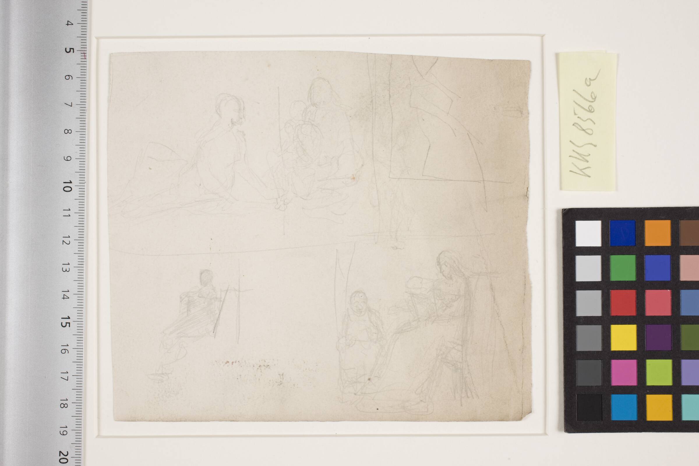 Blad med fire udkast til første Leonora Christine billeder, Kristian Zahrtmann, 1869-1870