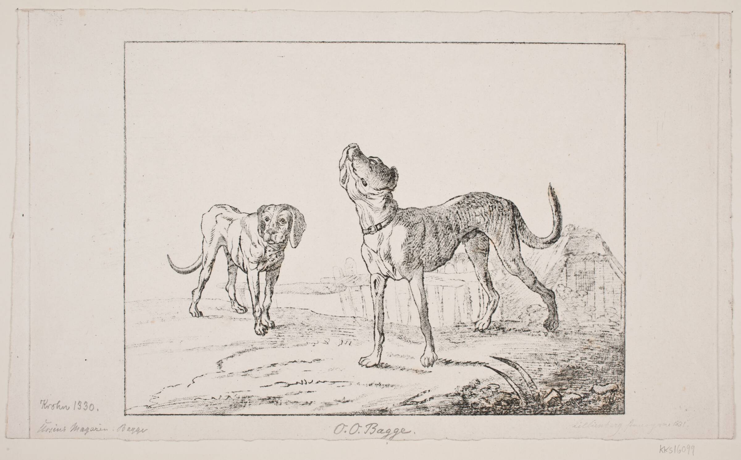 To hunde, Oluf Olufsen Bagge, 1831