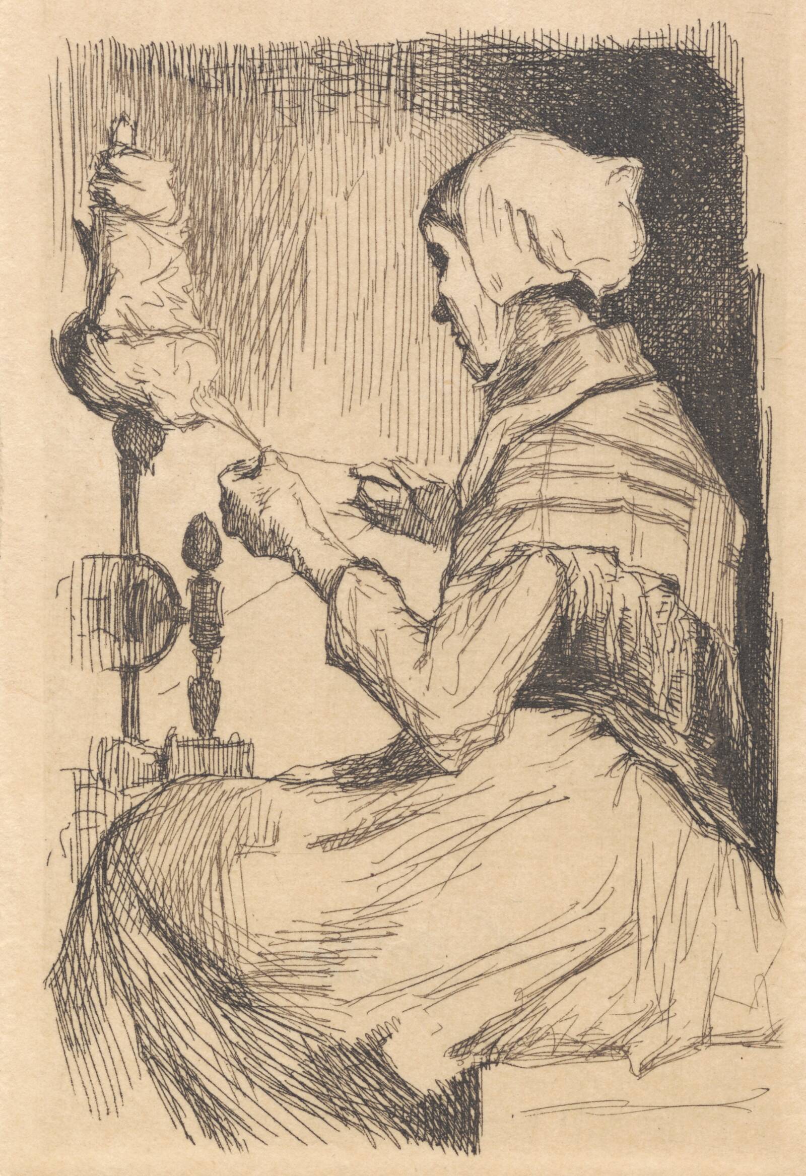Prøveplade: En spindende kone, Frans Schwartz, 1899