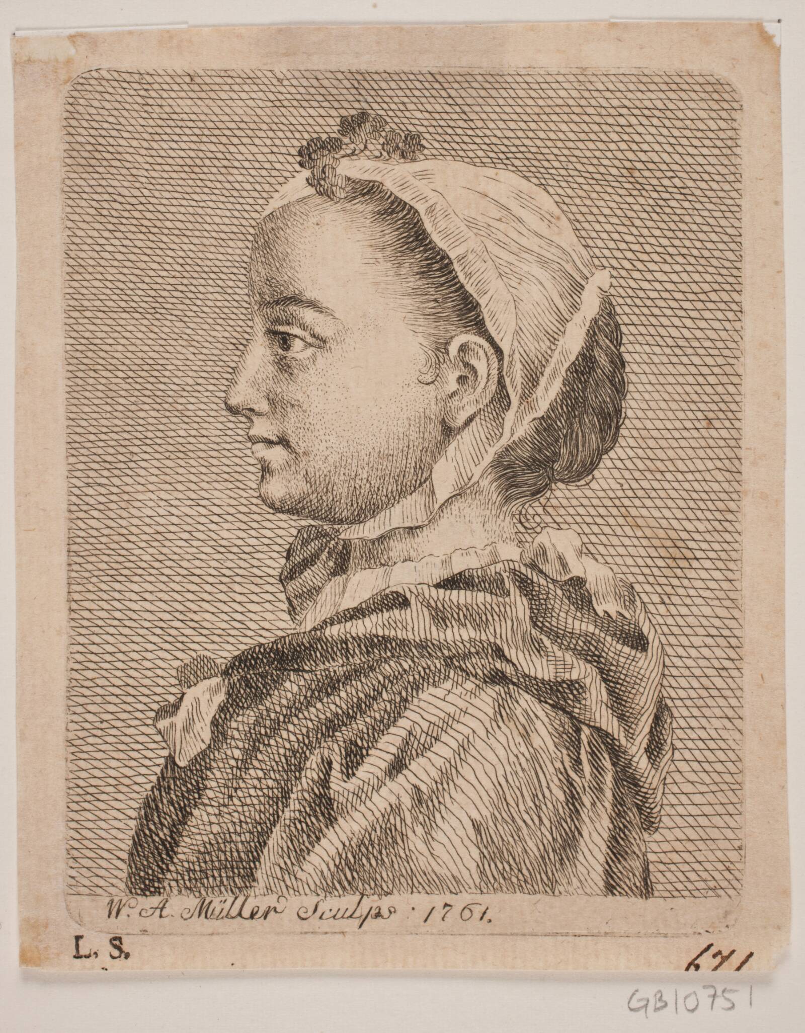 En ung Dame i Profil, W.A. Müller, 1761