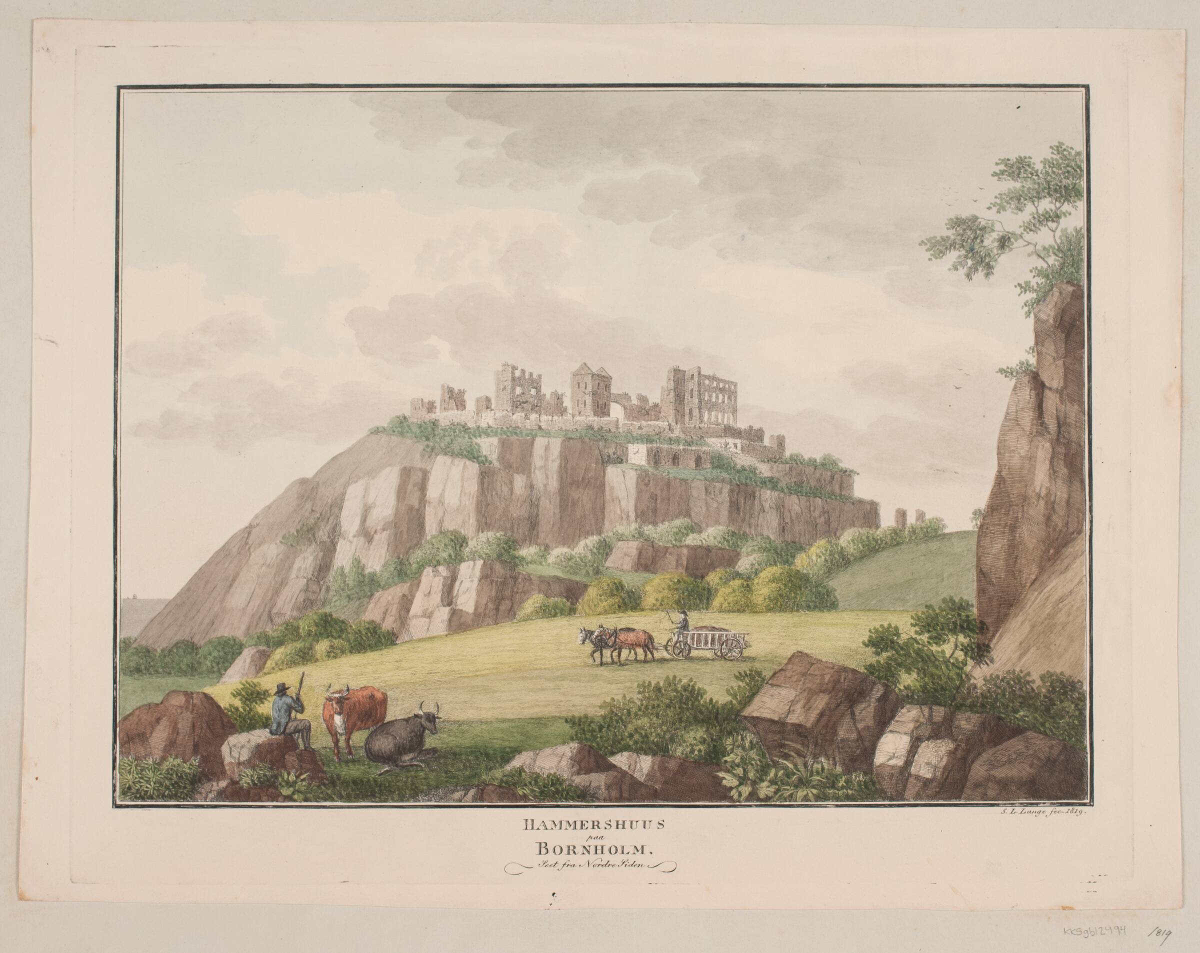 Hammershus på Bornholm. Set fra nordsiden, Søren L. Lange, 1819