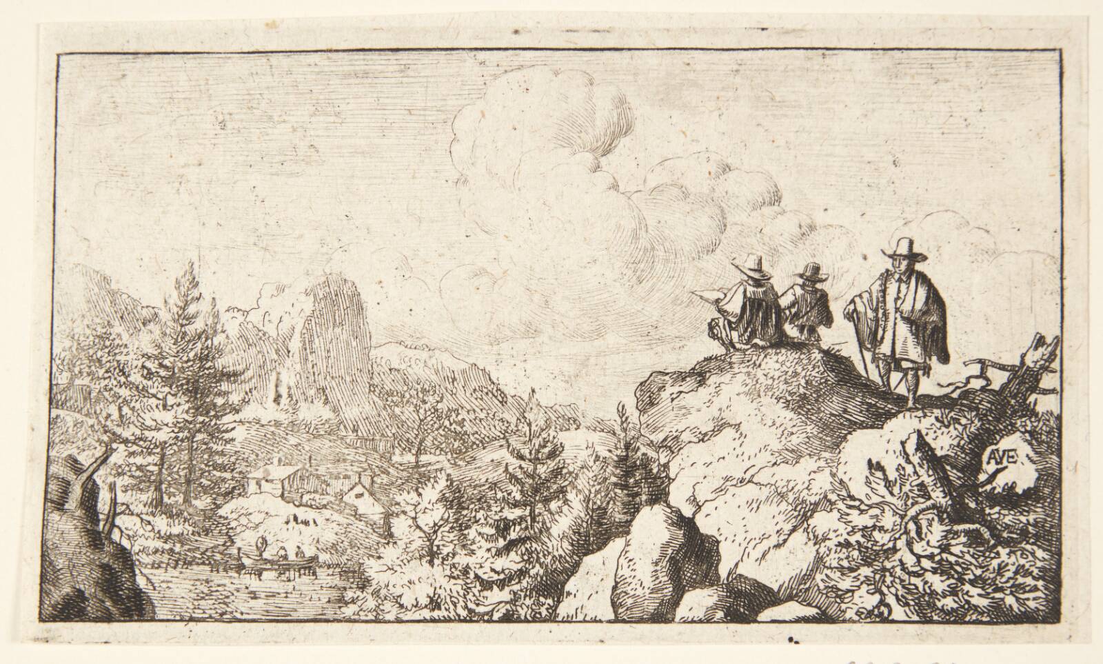 Landskab med tre tegnere, Allaert van Everdingen, 1621-1675