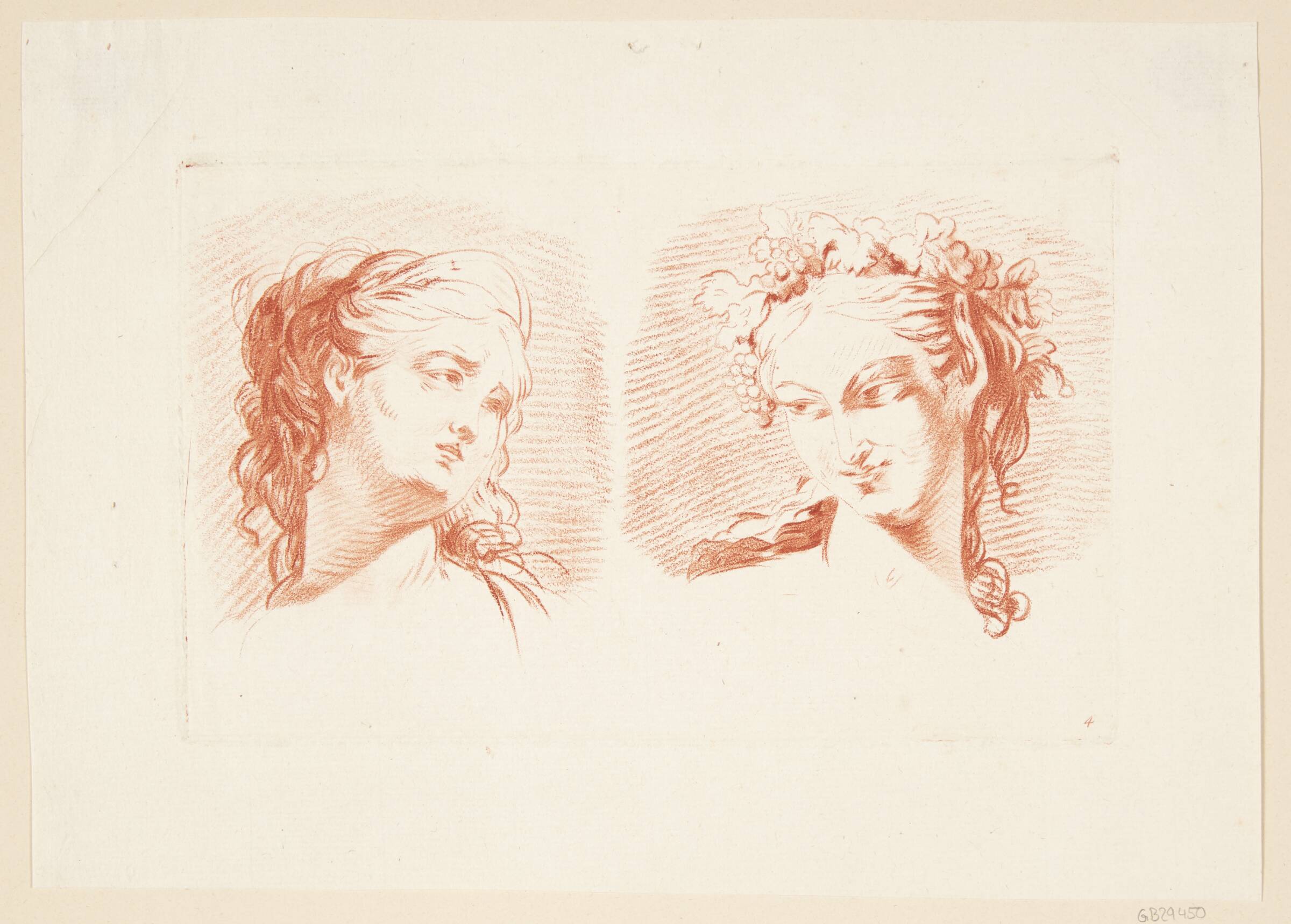 Studie af to kvindehoveder, Louise-Rosalie Hémery, 1775-1779