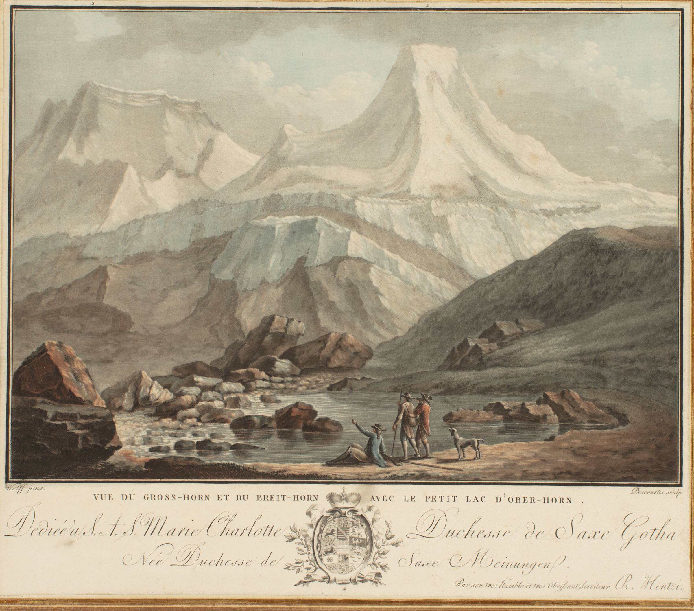 'Vue du Gross-Horn et du Breit-Horn avec le Petit Lac D'Ober-Horn', Charles-Melchior Descourtis, 1700-1799