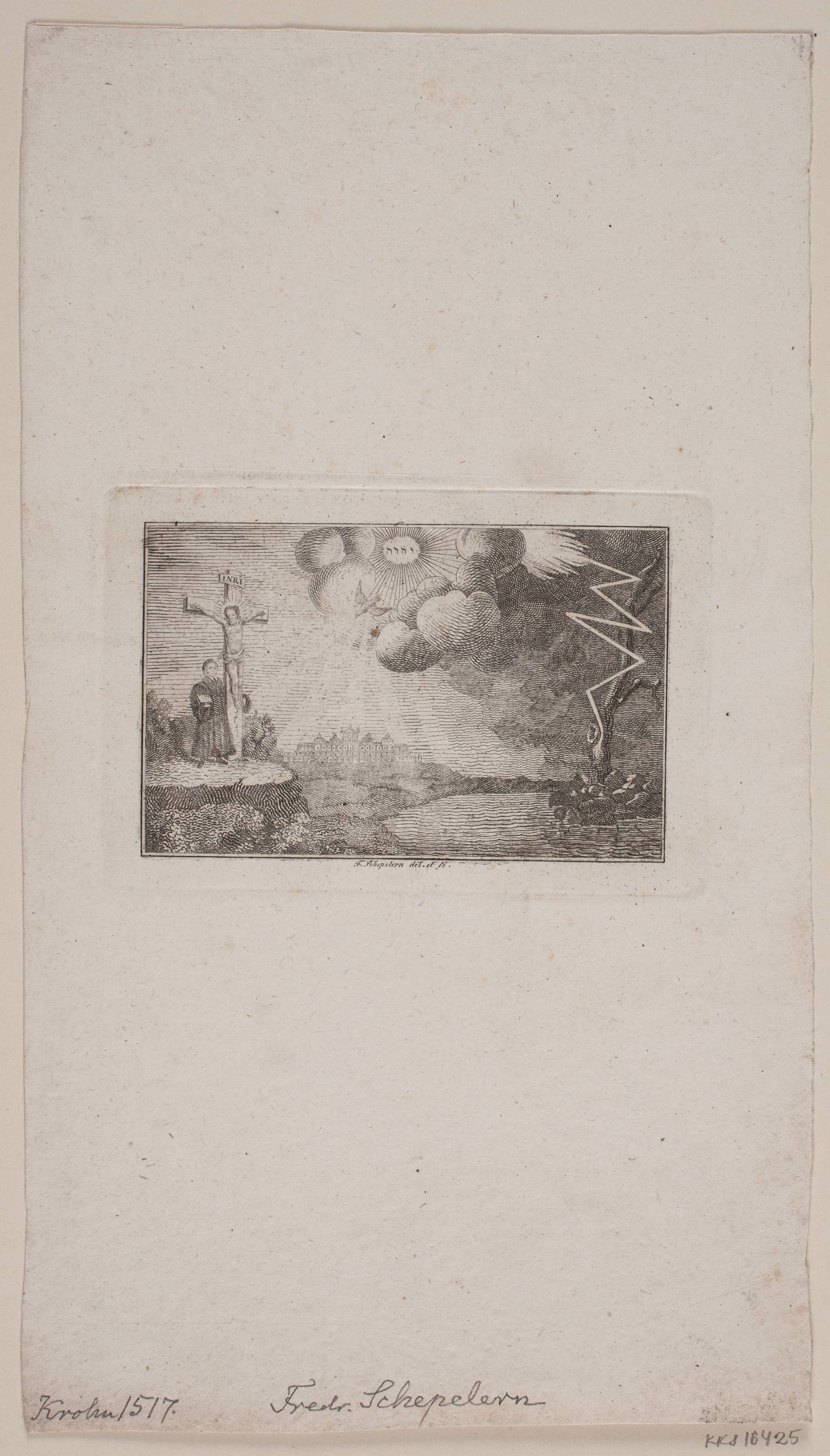 Luther ved et krucifiks på en klippe, Frederik Schepelern, 1796-1883