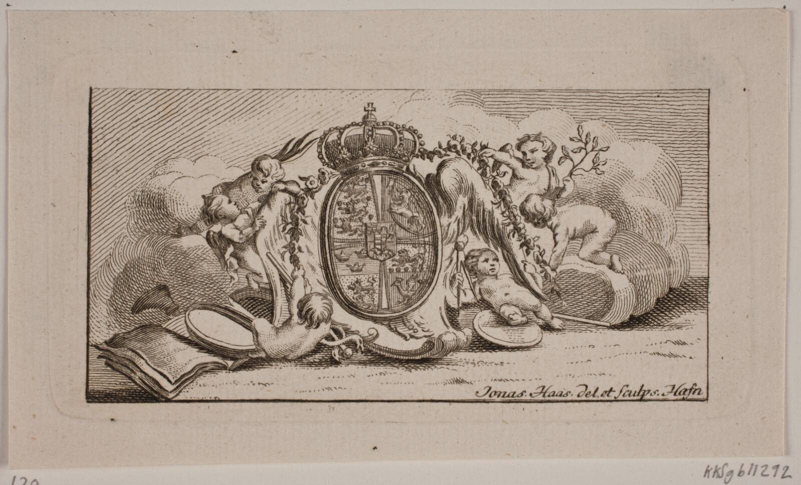 Vignet med rigsvåben, Jonas Haas, 1720-1775