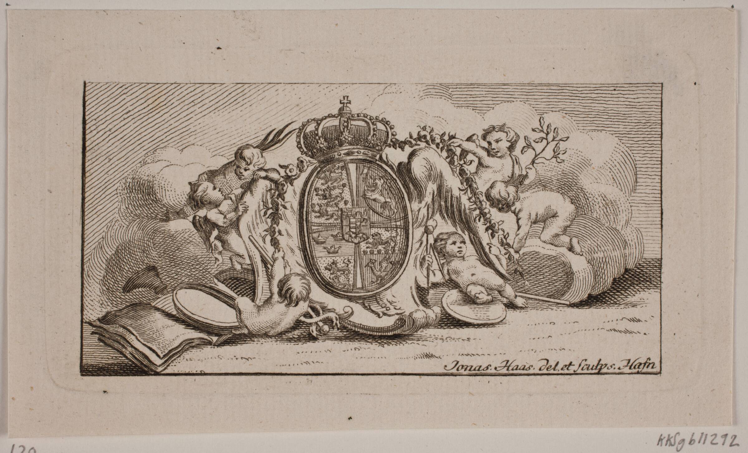 Vignet med rigsvåben, Jonas Haas, 1720-1775
