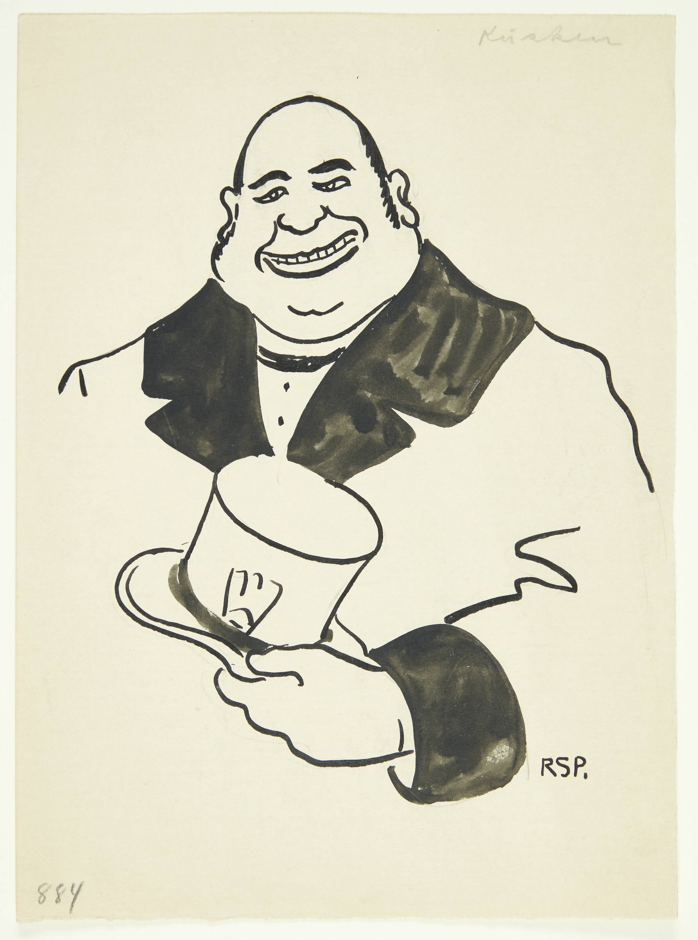 Portræt af en mand med en høj hat i den ene hånd, Storm Petersen, Robert, 1897-1949