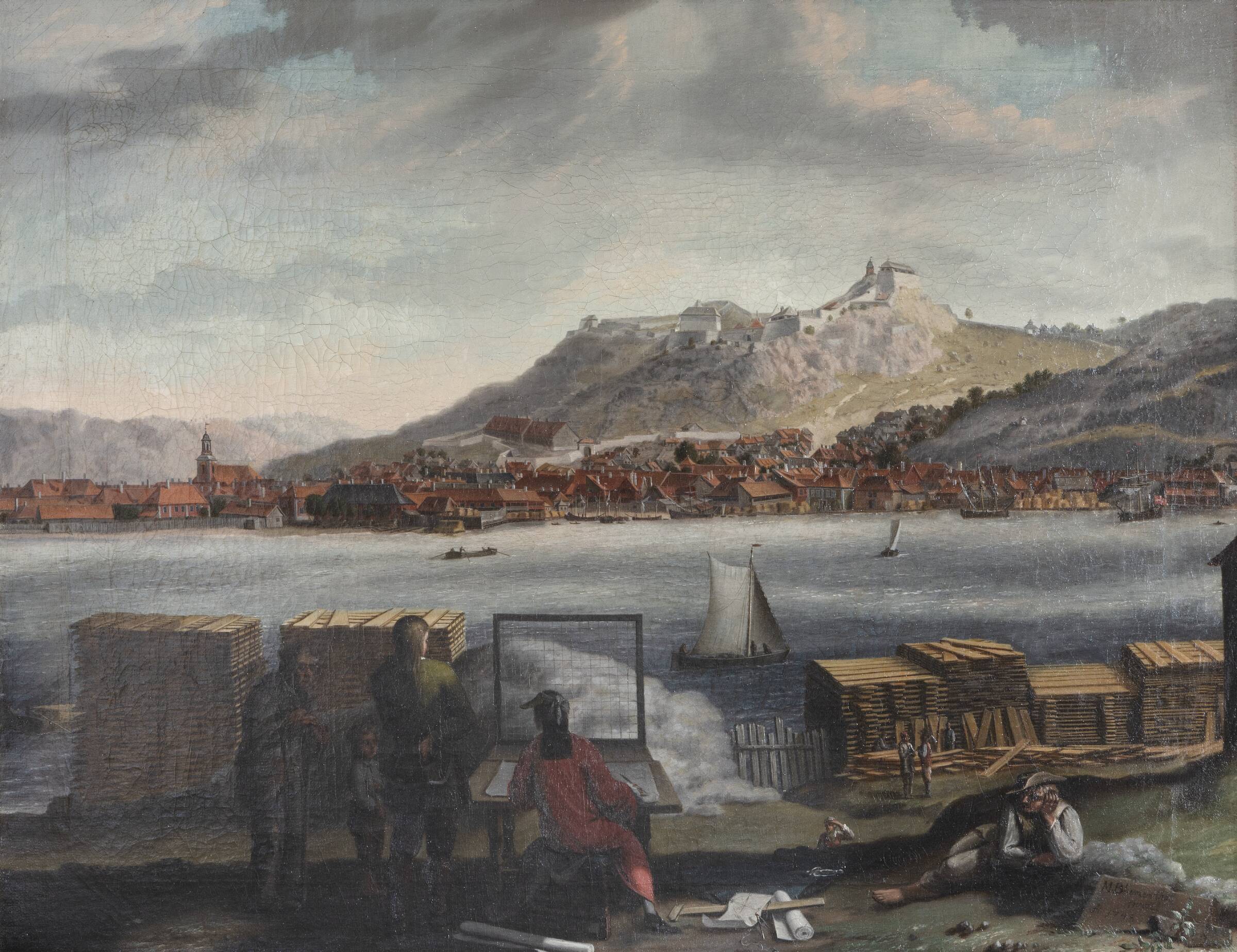 Udsigt af Frederikshald, Mathias Blumenthal, 1748