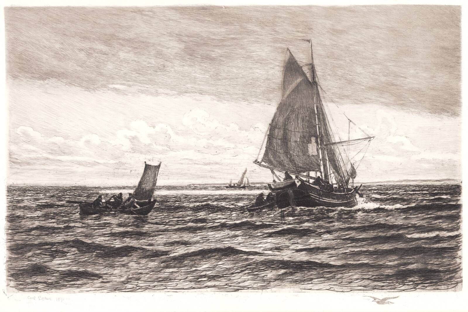 Fiskerkvase og robåde, Carl Locher, 1891