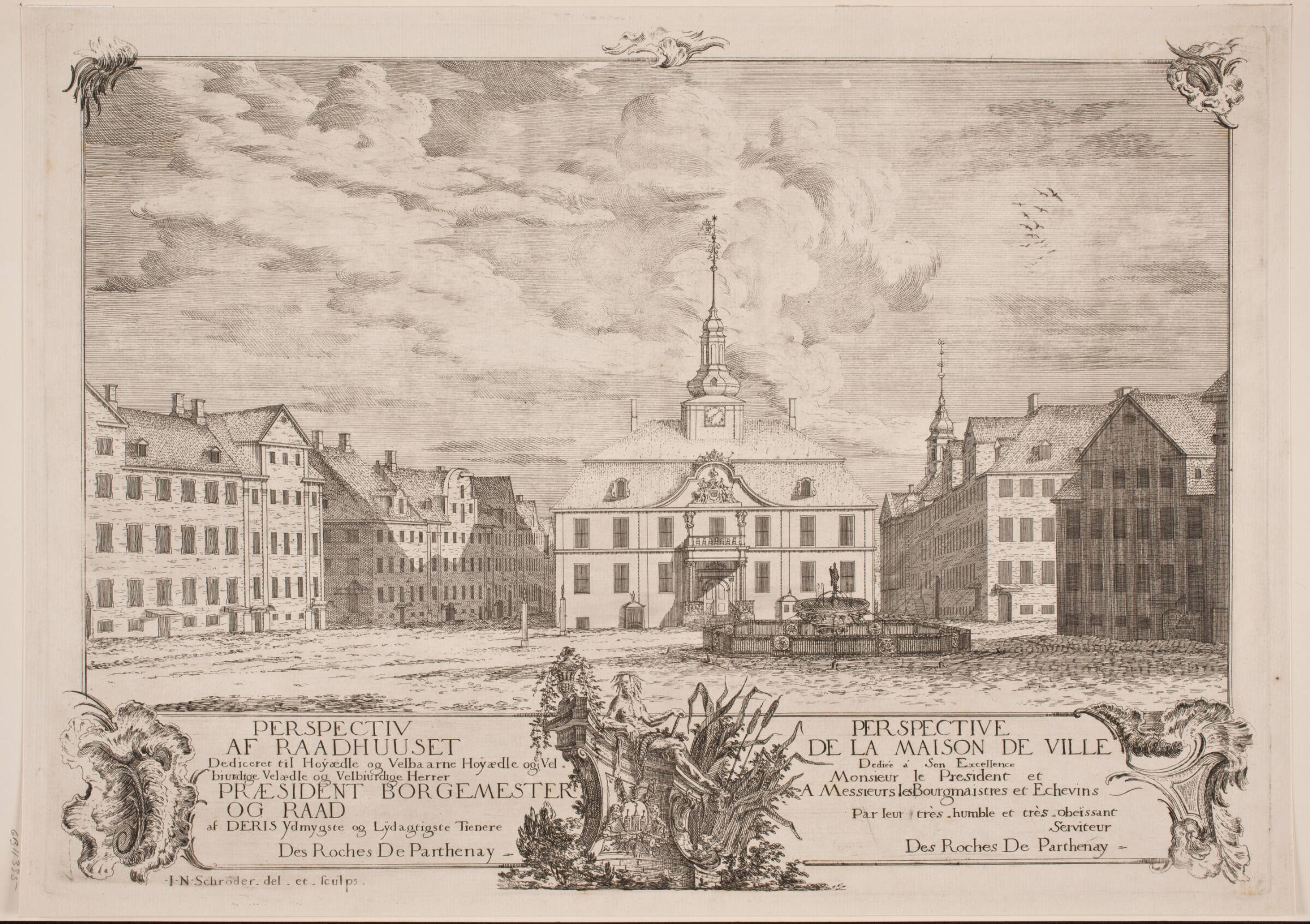 Københavns rådhus, set fra Gammeltorv, J.N. Schrøder, 1745