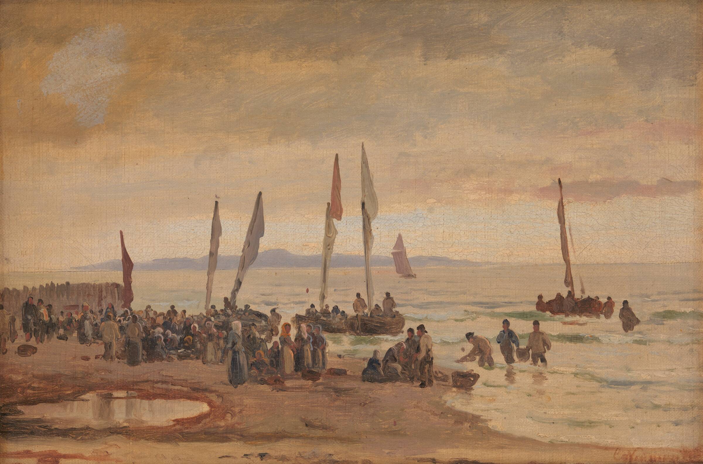 Hjemvendende fiskere modtages på Hornbæk Strand, Carl Neumann, 1848-1891