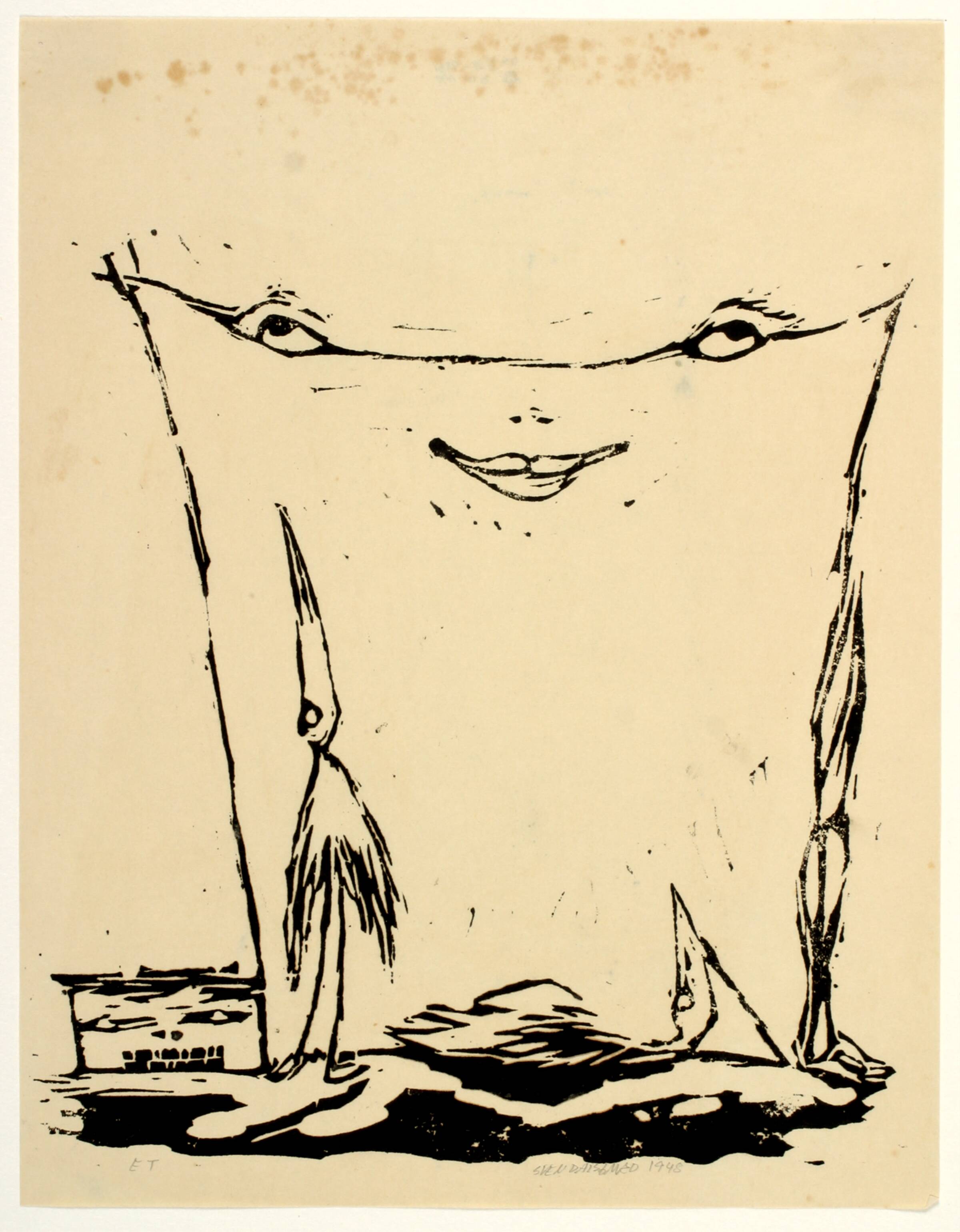 Komposition med fuglefigurer og maske, Sven Dalsgaard, 1948