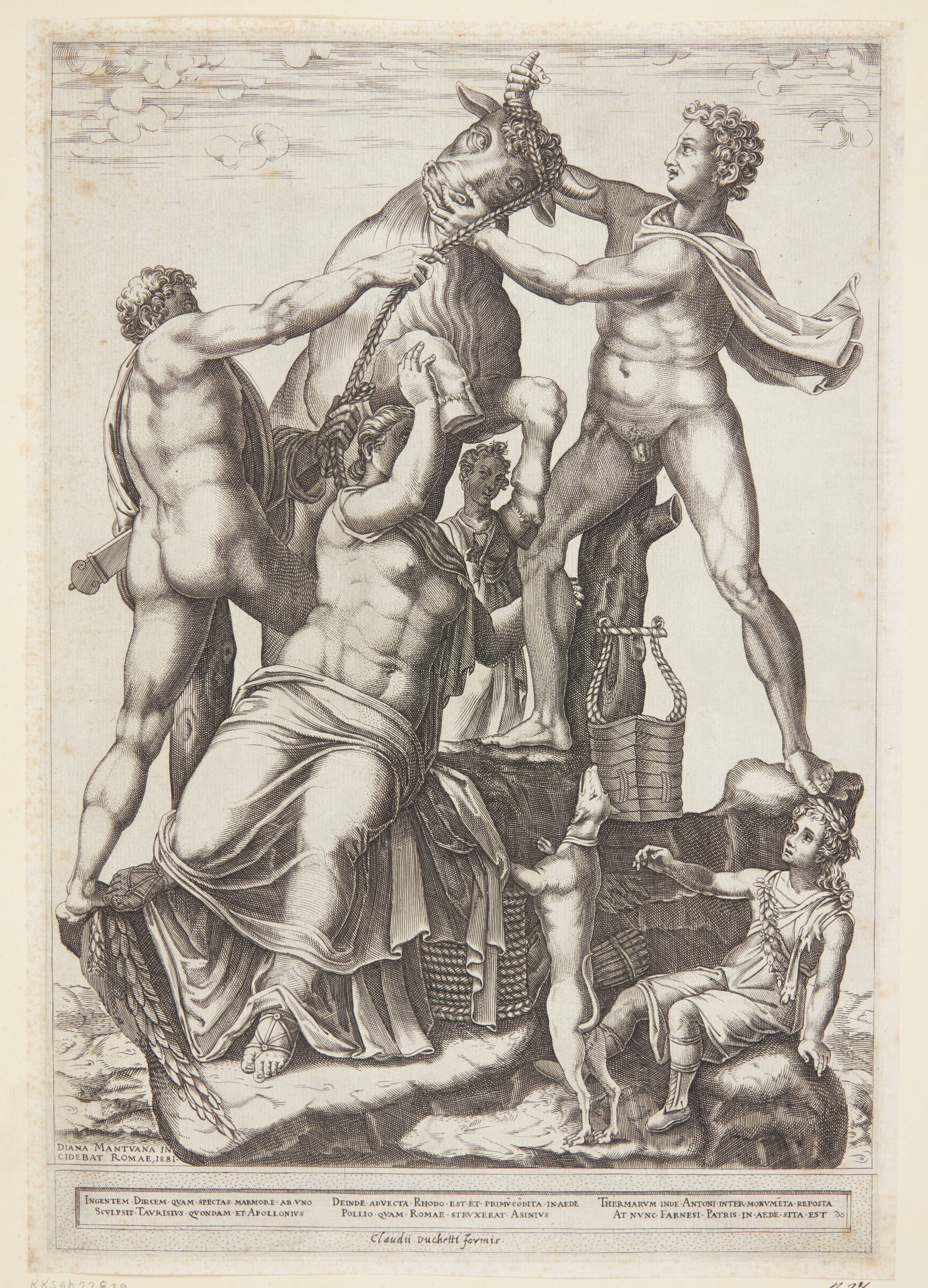 Amfion og Zethos binder Dirke til en vild tyr, Diana Scultori, 1581