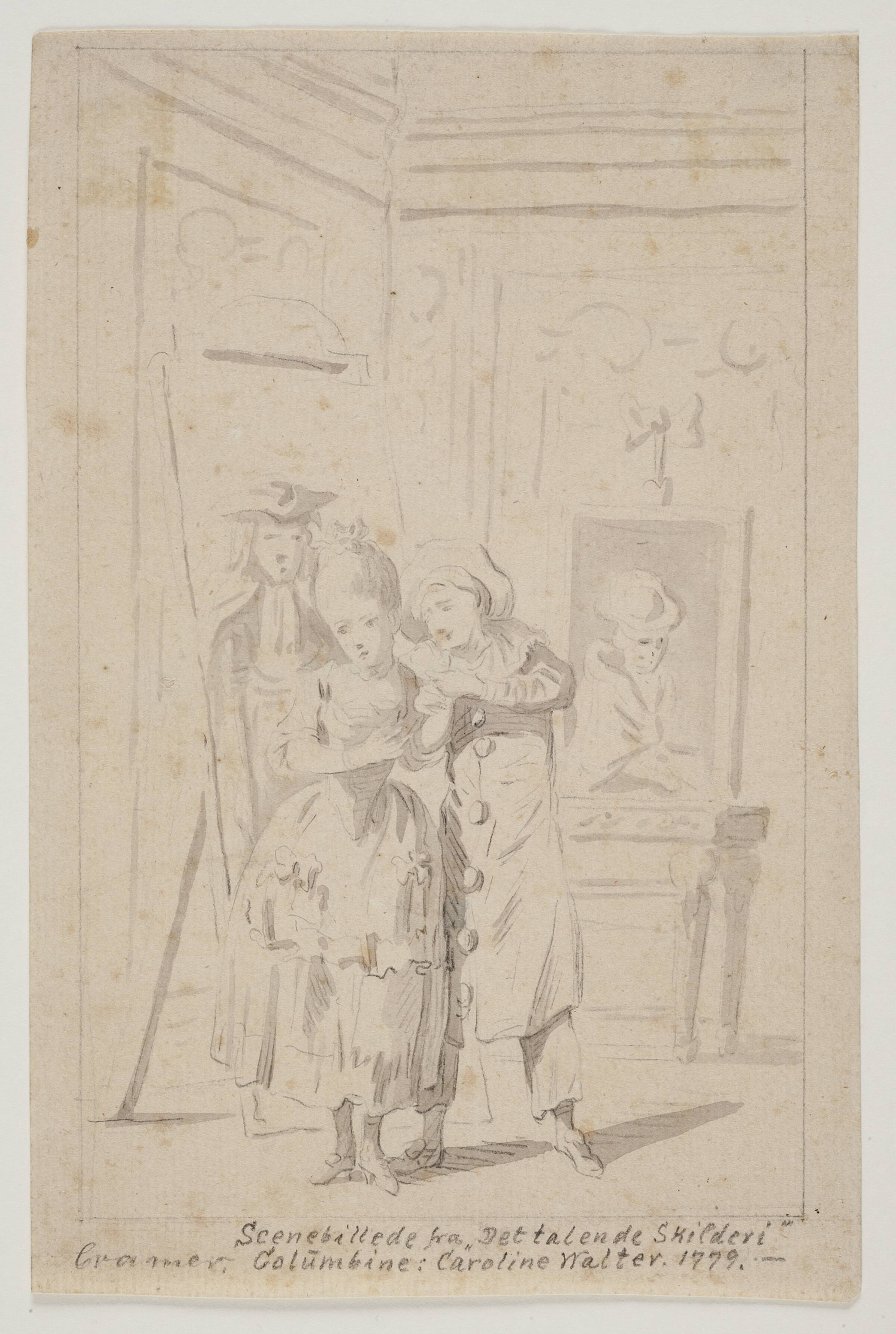 Pierrot og Colombine i "Det talende Skilderie", Peter Cramer, 1779