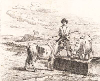 En hyrdedreng ved et vandingstrug. Illustrion til Chr. Winther "Femogtyve Billeder for små Børn"