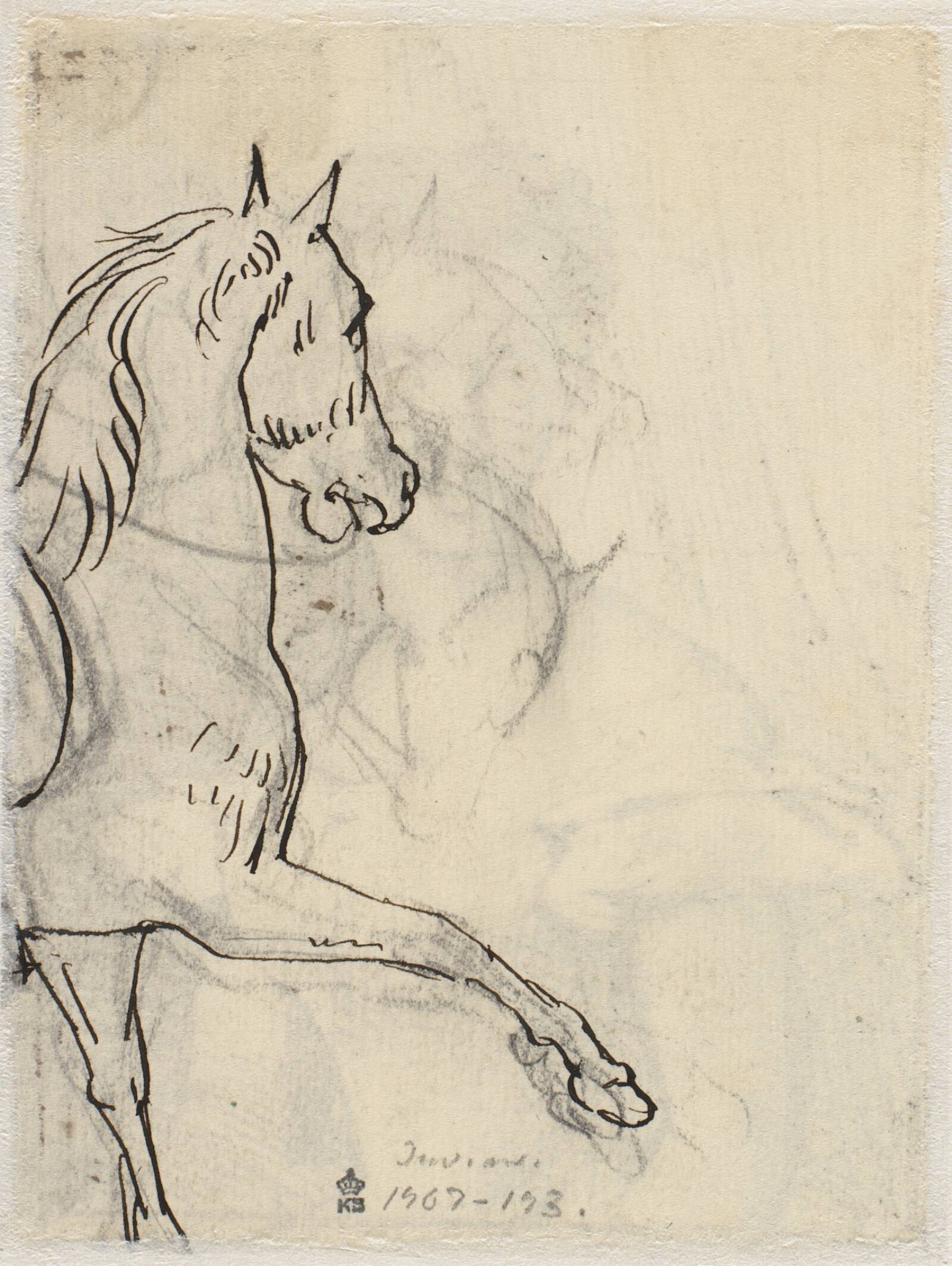 Studie af hest, forpartiet, Wilhelm Marstrand, 1810-1873