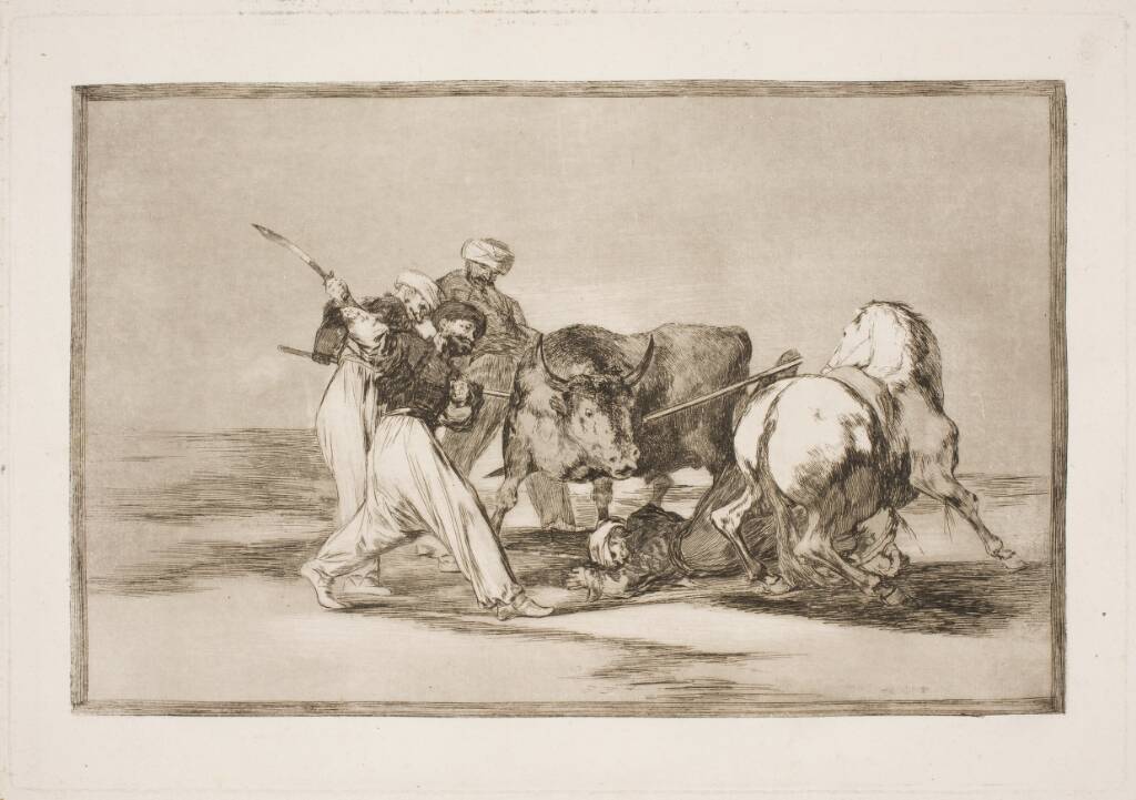 De maurere, som slog sig ned i Spanien og opgav Koranens overtro, tilegnede sig denne kunst at jage og spidde en tyr på sletten, Francisco de Goya, 1815-1816