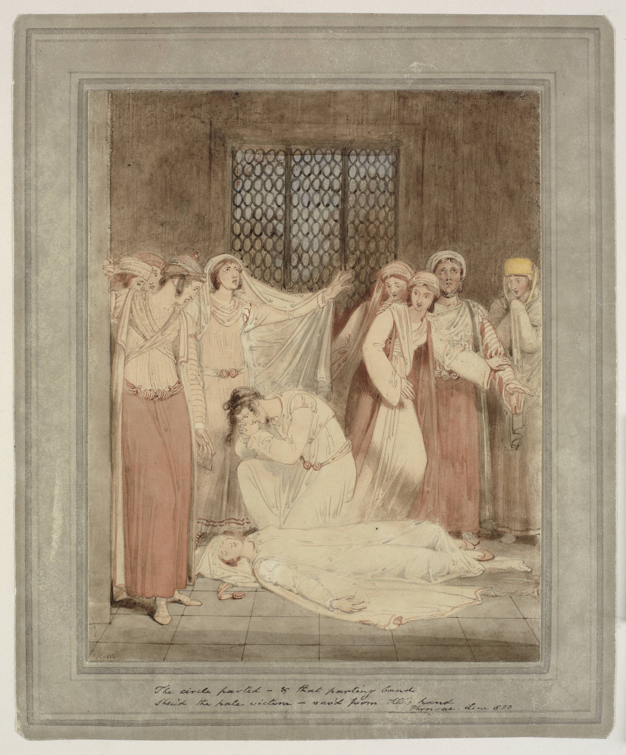 "The circle parted" Scene fra Henry Gally Knight's Phrocyne, et græsk eventyr, Richard Westall, 1817