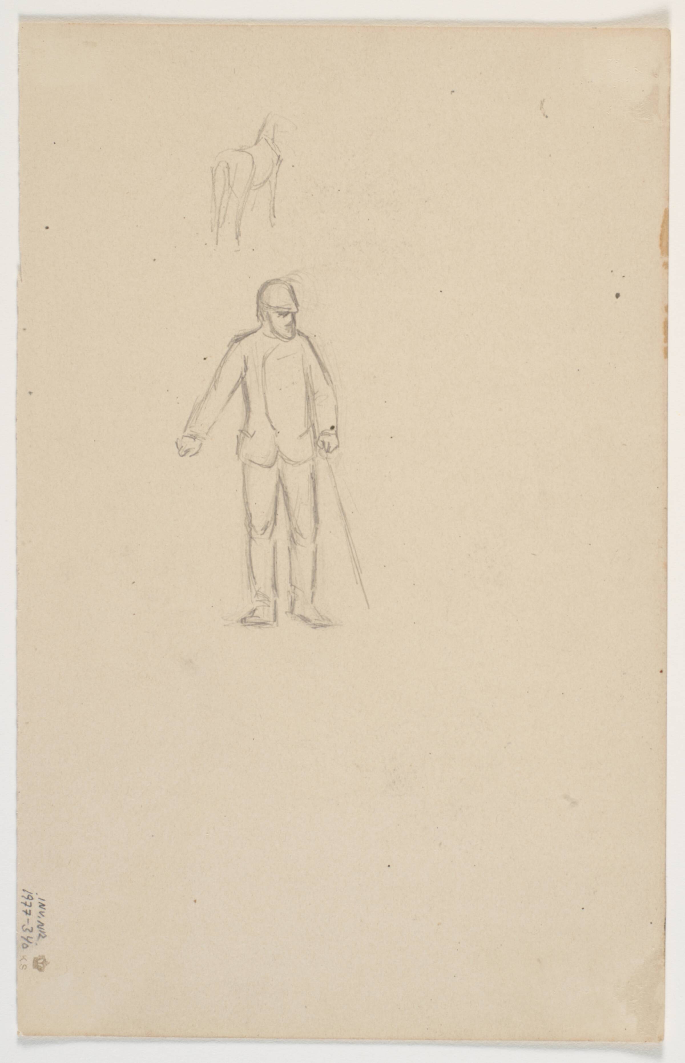 Studie af hest og gammel mand med stok, Joakim Skovgaard, 1870-1873