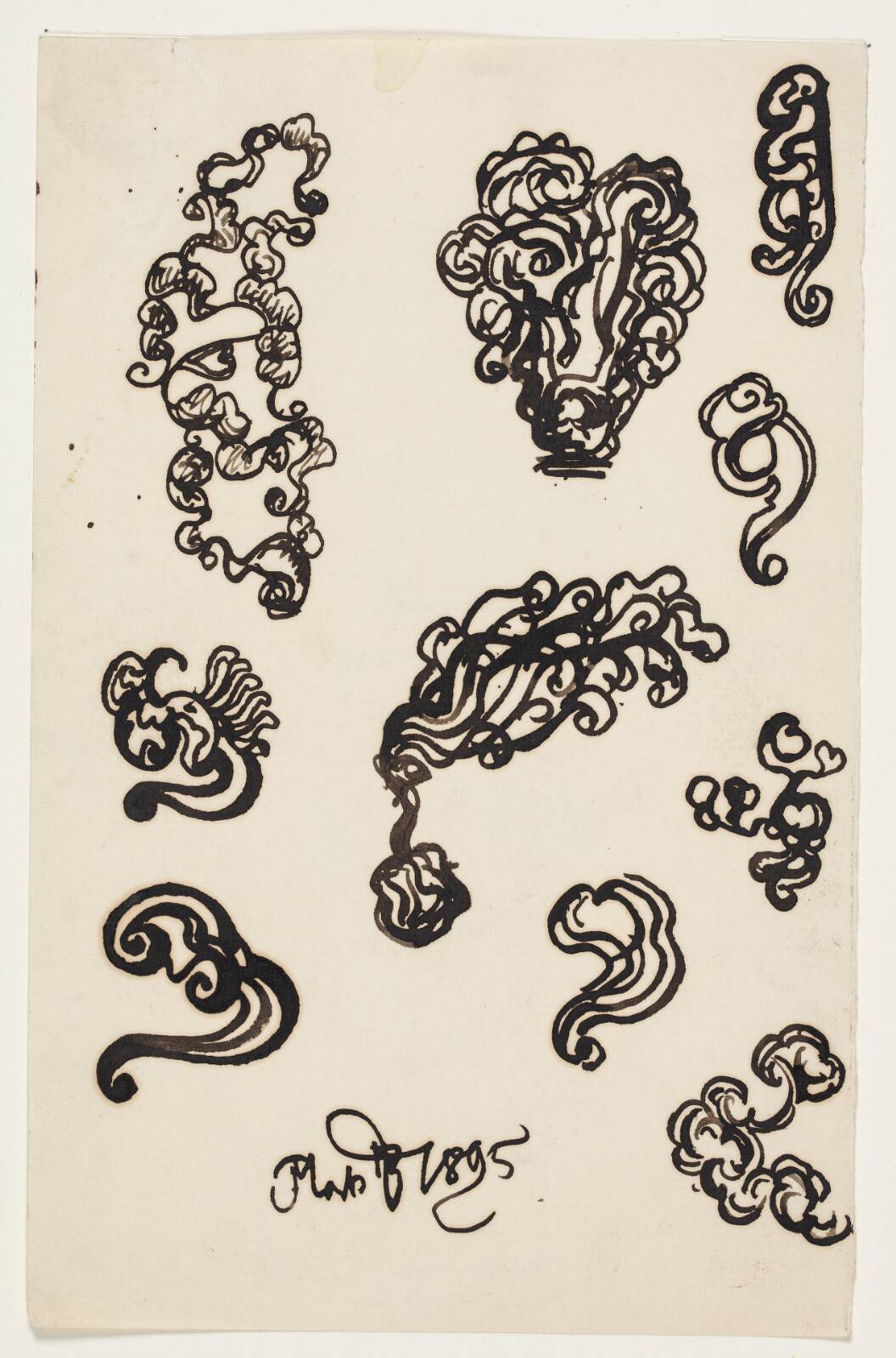 Blad med ti studier til forskellig ornamentik, by Thorvald Bindesbøll, 1895