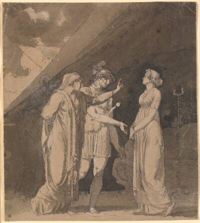 Scene fra Voltaires "Le triumvirat", formodentlig 2.akt., 2.scene