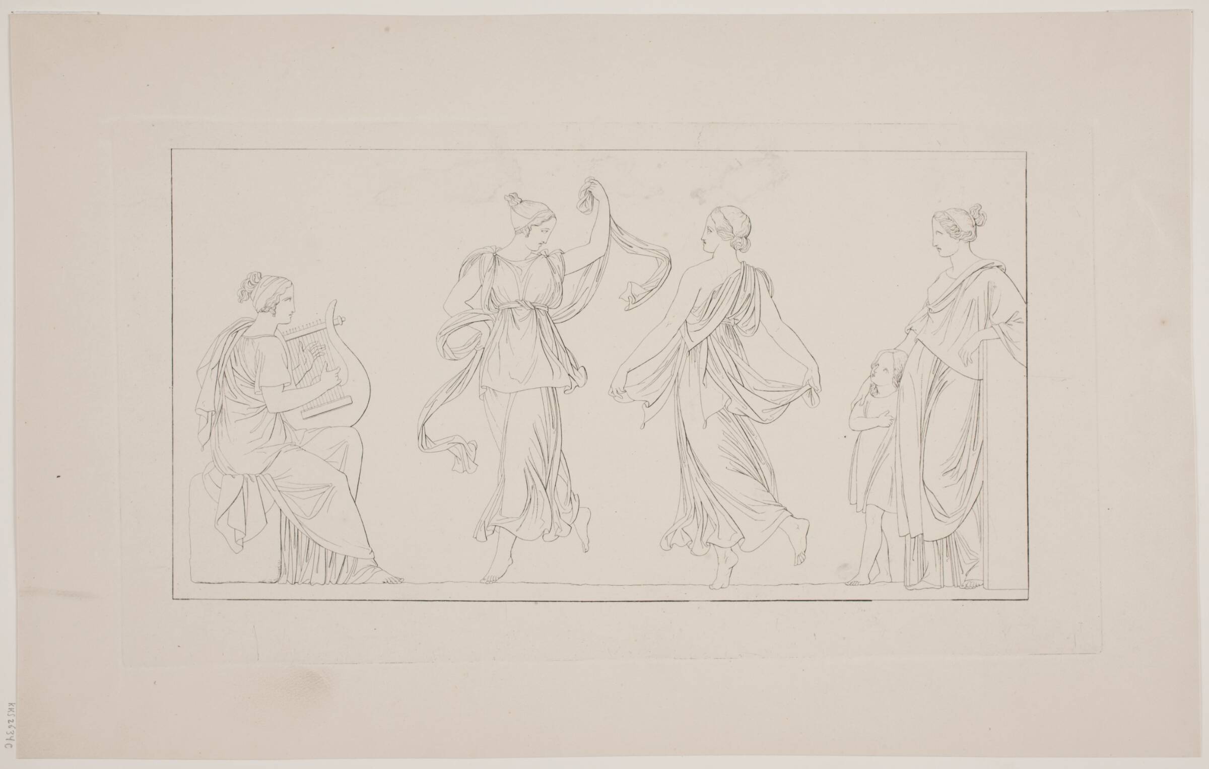 Dansende kvinder i antikt draperi, J.L. Lund, 1777-1867