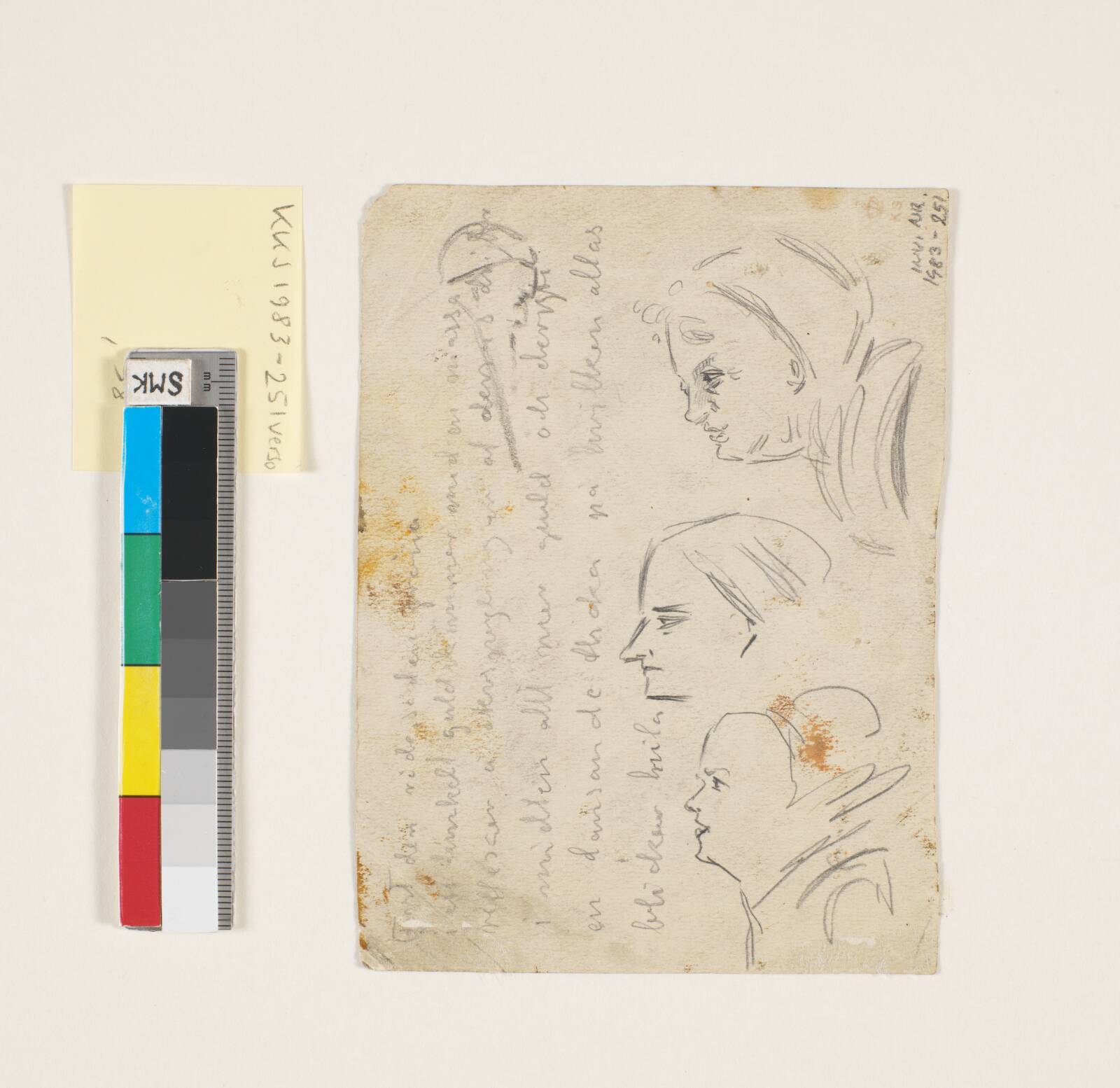 Studier af hoveder samt notat, Isakson, Karl, 1878-1922