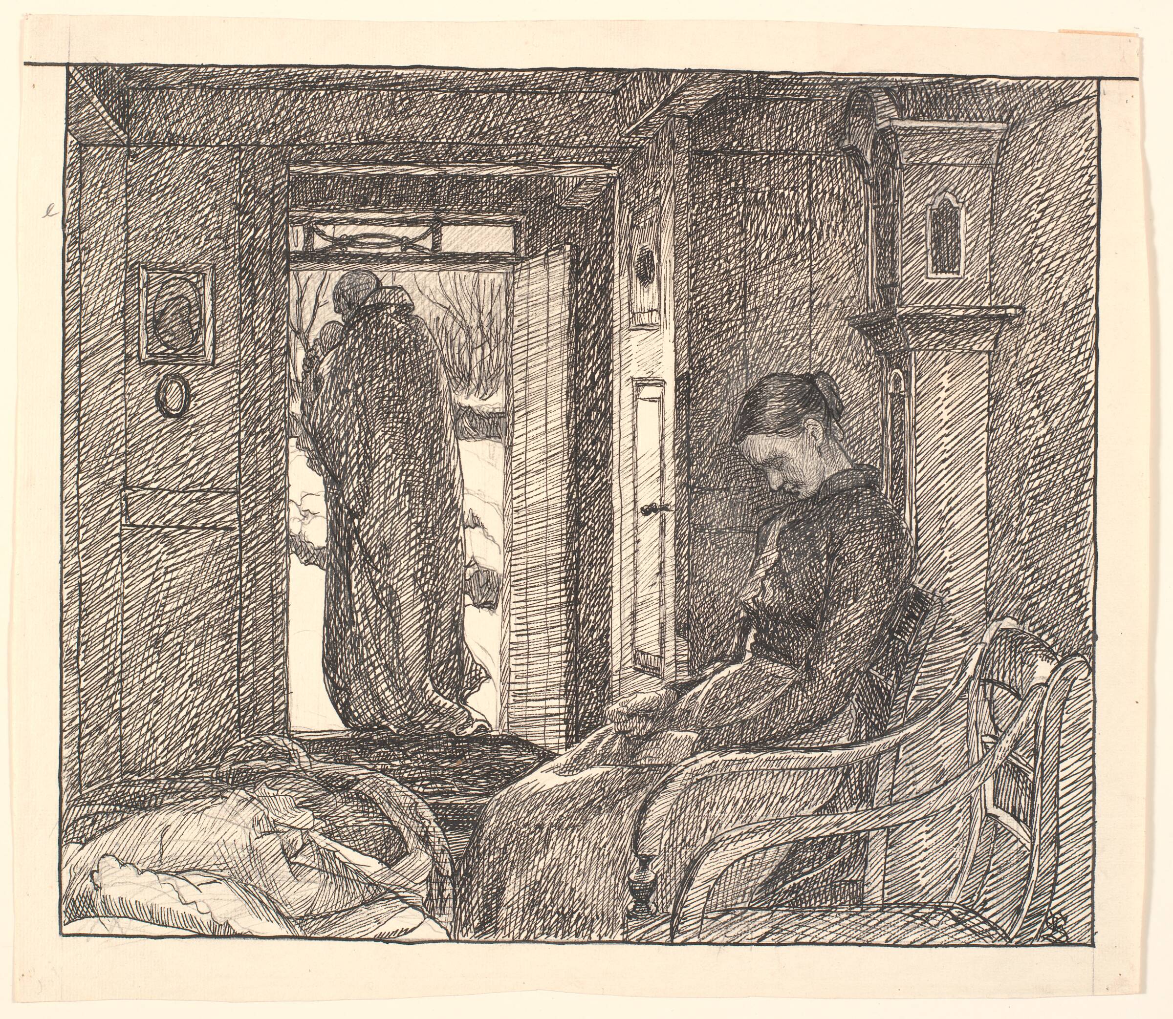 Og Moderen så ned i sit Skød, og tårerne løb hende over Kinderne..., Fritz Syberg, 1898