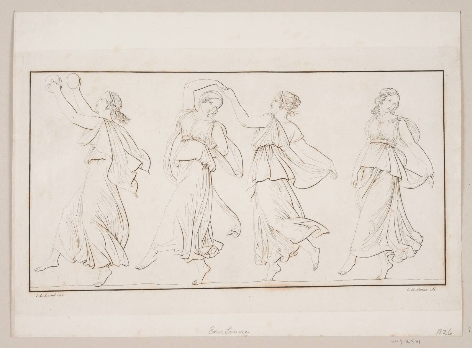 Fremstilling med dansende kvinder, Edvard Sonne, 1826-1828