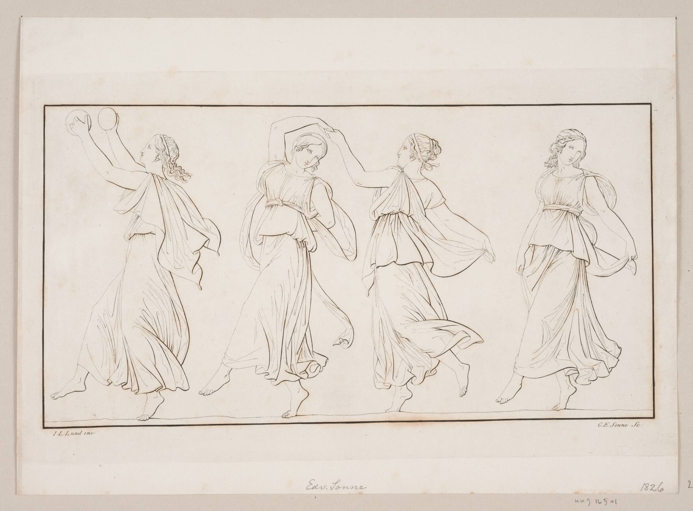 Fremstilling med dansende kvinder, Edvard Sonne, 1826-1828
