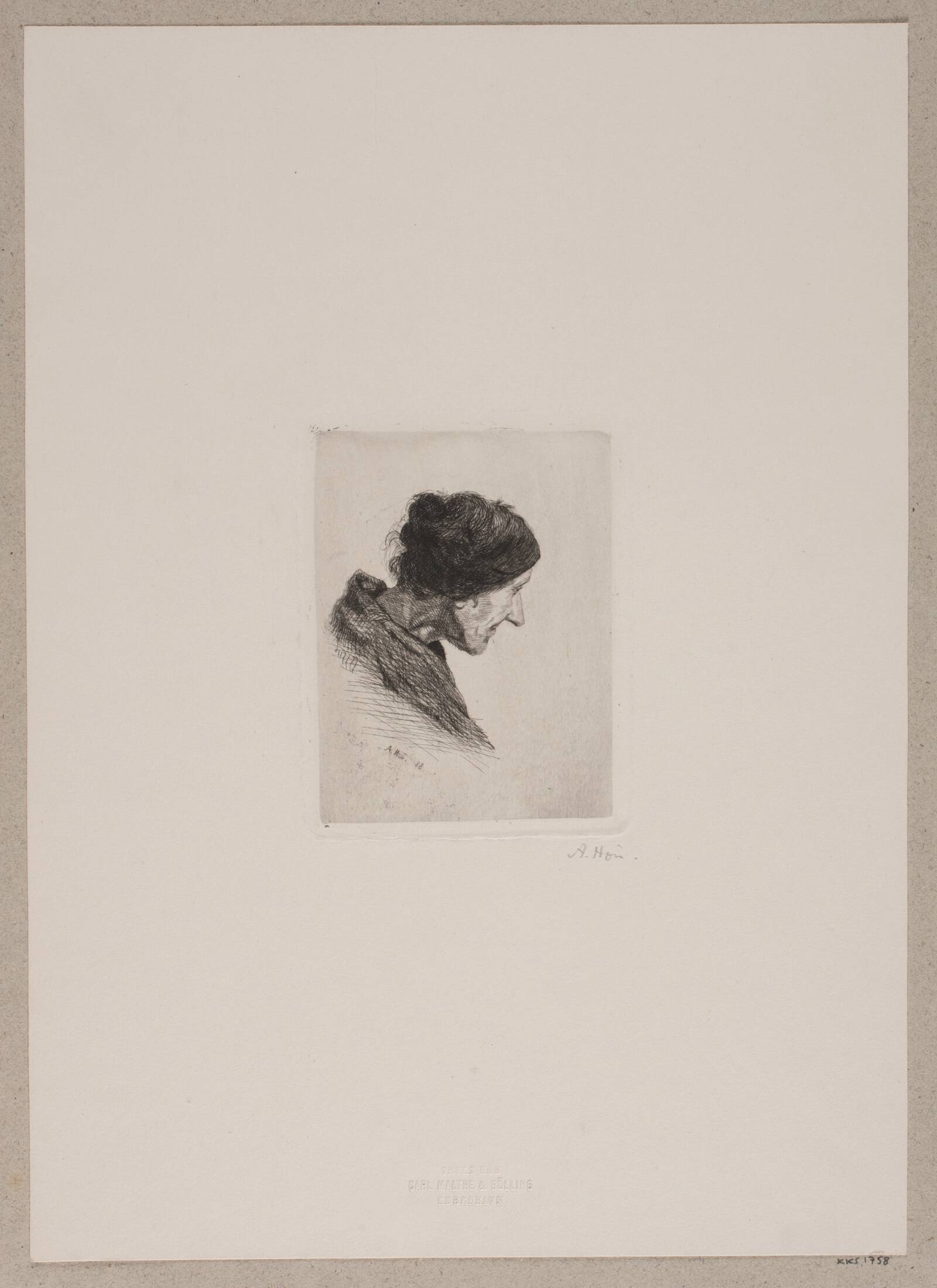 Kvindehoved. Profil til højre, Axel Hou, 1888