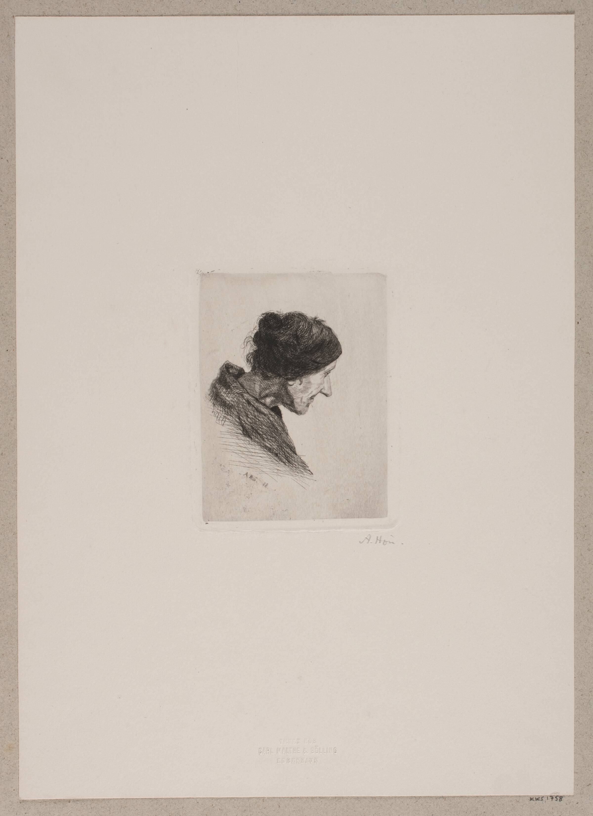 Kvindehoved. Profil til højre, Axel Hou, 1888
