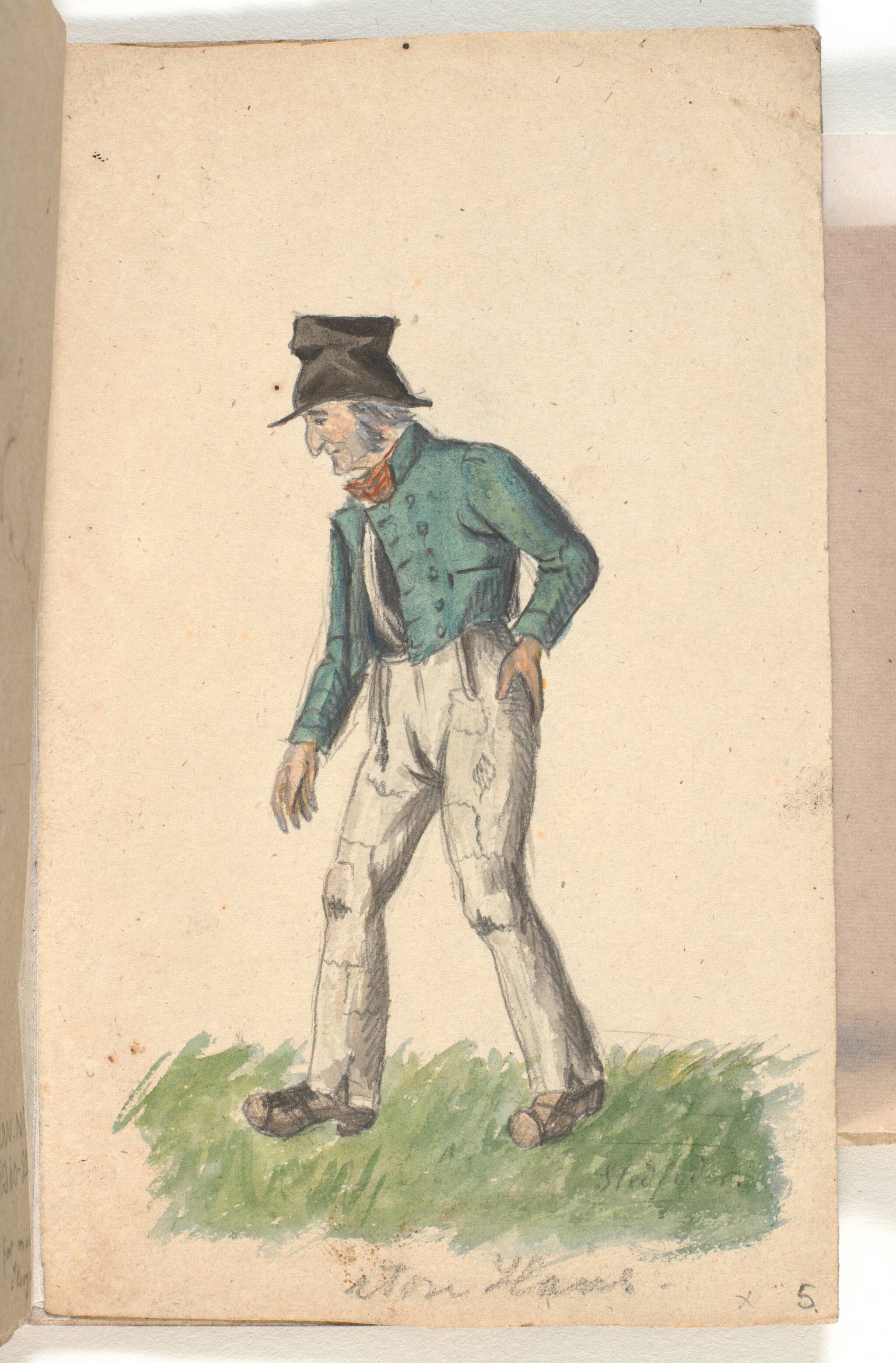 En gående mand med meget lappede bukser, kort og høj hat., 1826 – 1829, P.C. Skovgaard | SMK Open