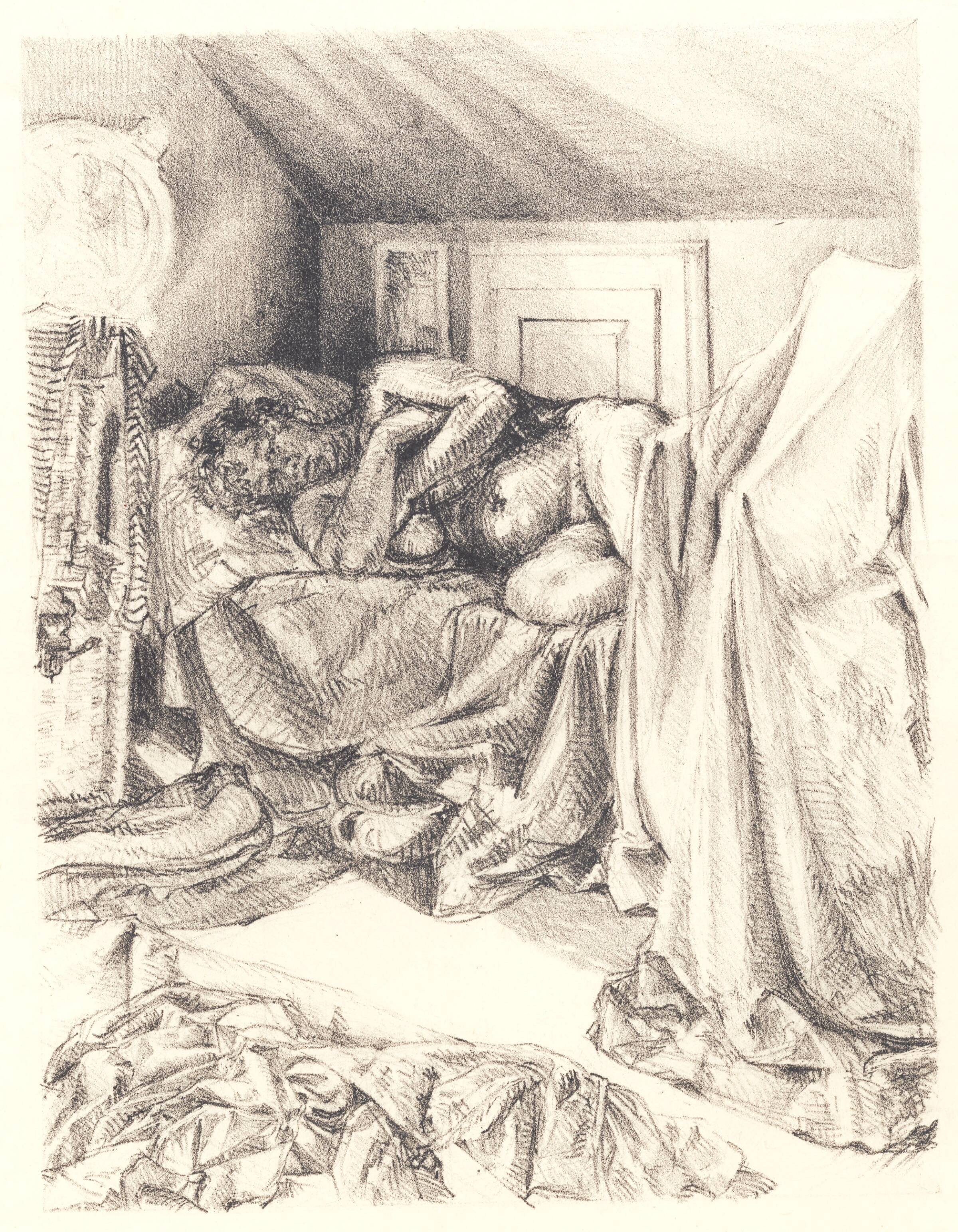 Nøgen kvinde liggende på en seng, Gunnar Aagaard Andersen, 1940