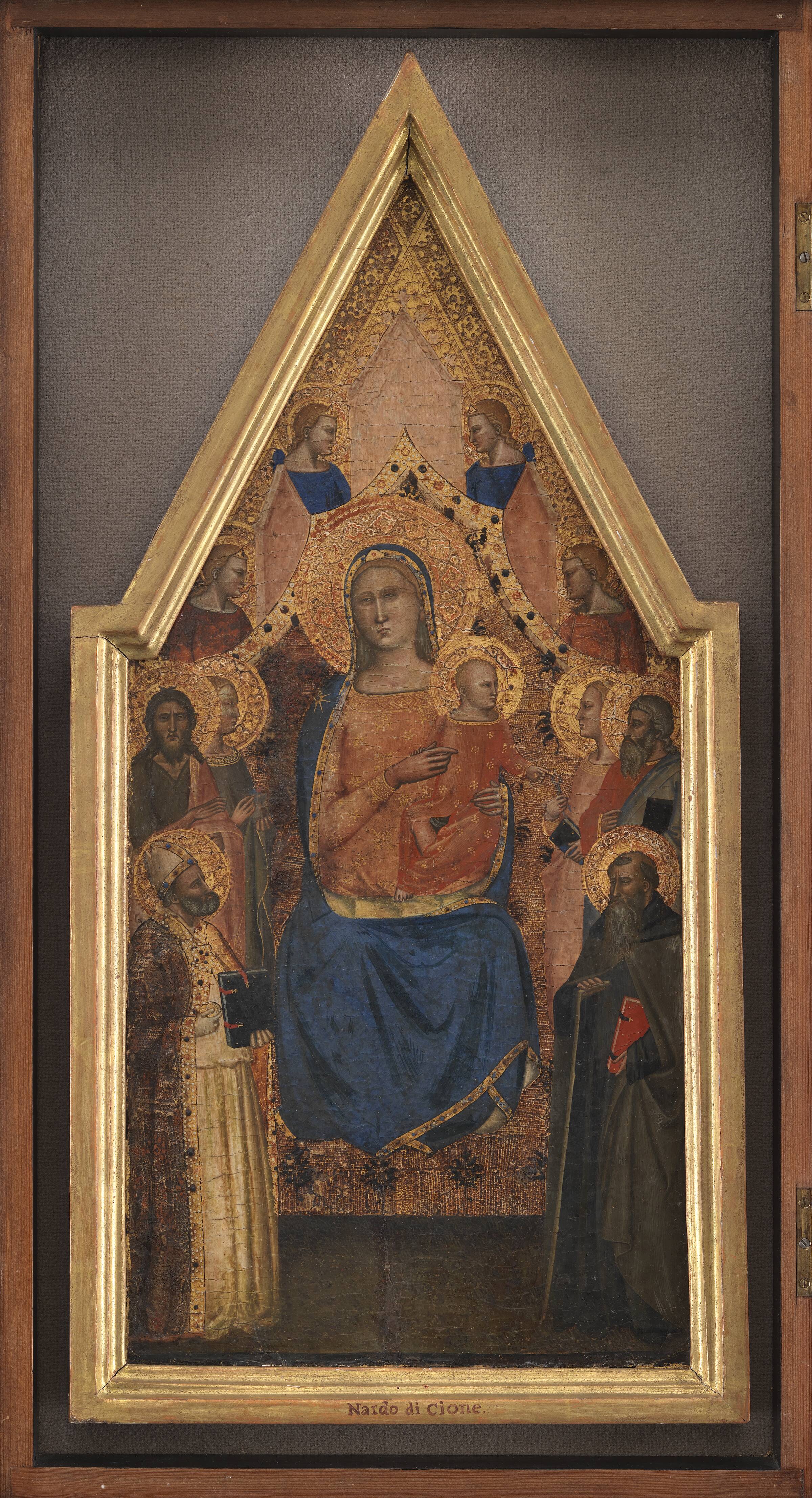 Madonna med Barnet, omgivet af helgener og engle, Andrea da Firenze, 1346-1379