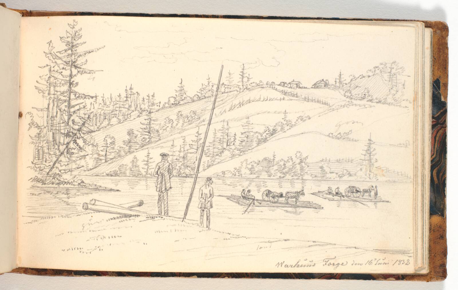 Fjordlandskab med pramme, Martinus Rørbye, 1832