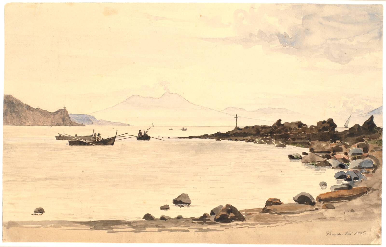 Udsigt mod Vesuv fra Procida, Martinus Rørbye, 1835