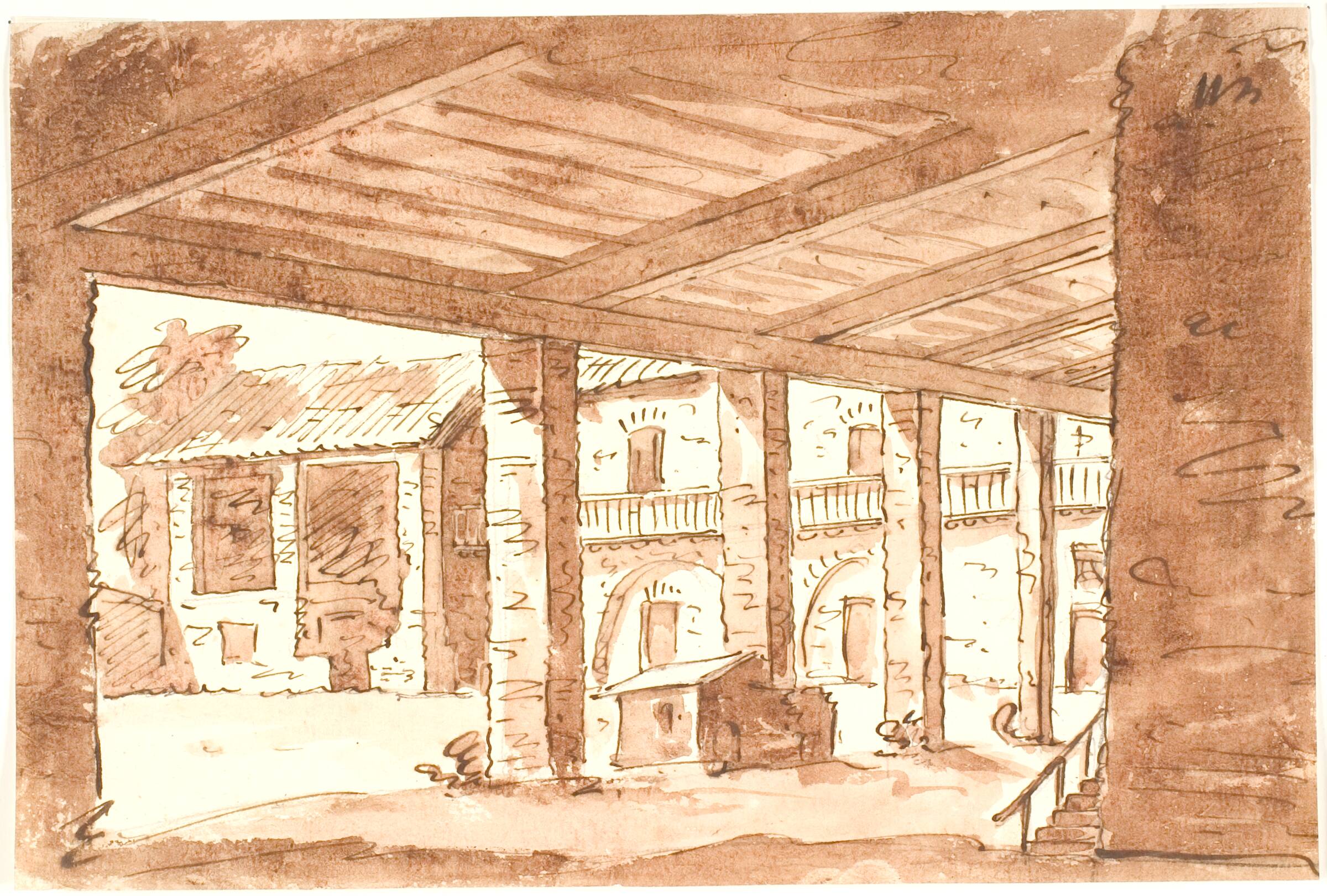 Italiensk gård med arkade, Aron Wallick, 1803-1809