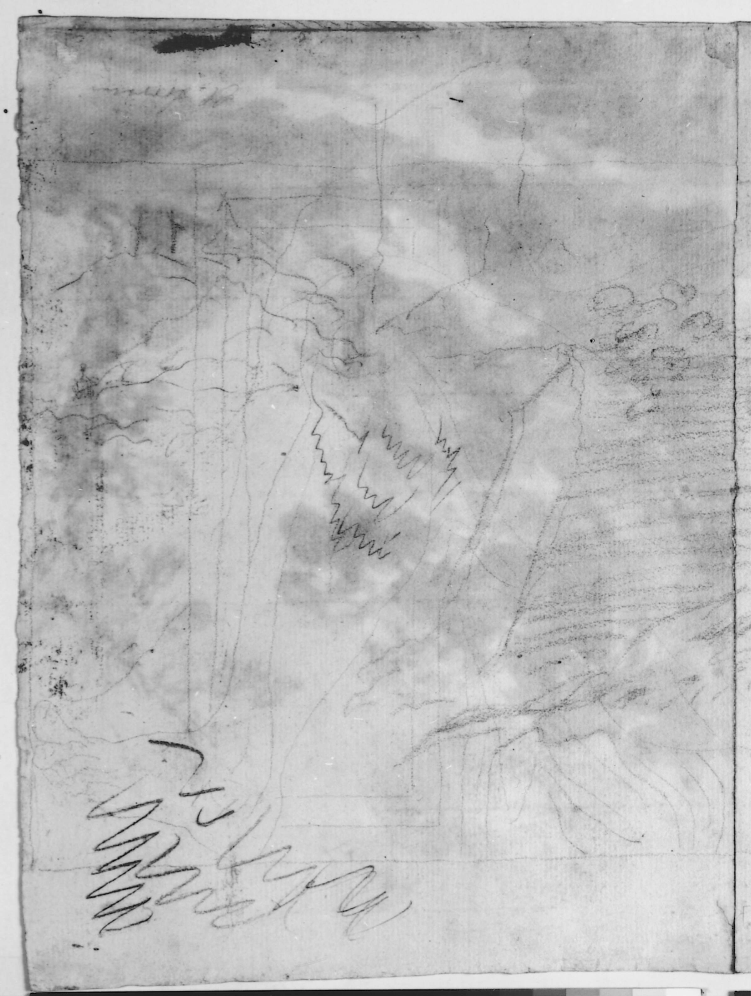 Skitse til den venstre del af et klippelandskab, Alession de Marchis, 1684-1752