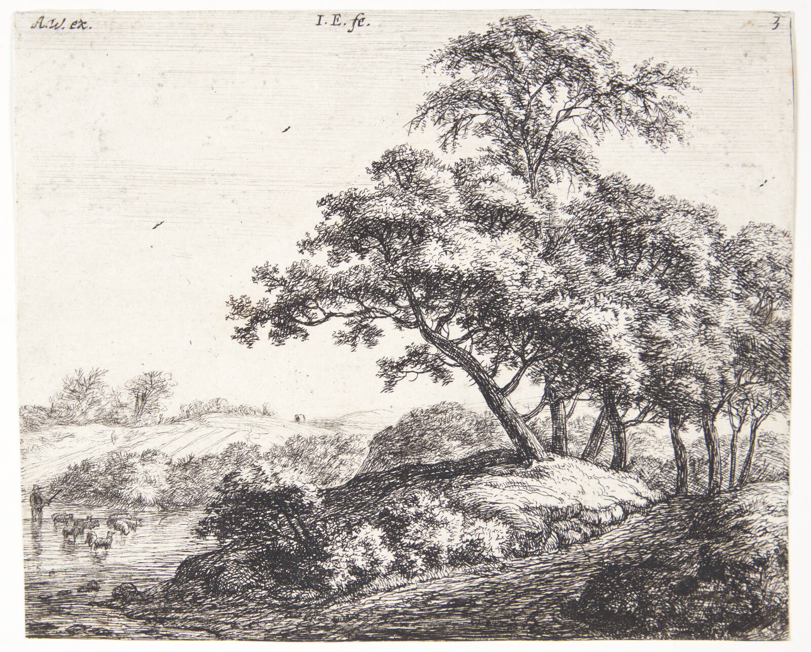 Får, der krydser en flod, Jacob Esselens, 1626-1687