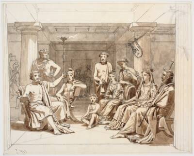Antik scene, formentlig Odysseus, der beretter om sine hændelser for Faiakerne