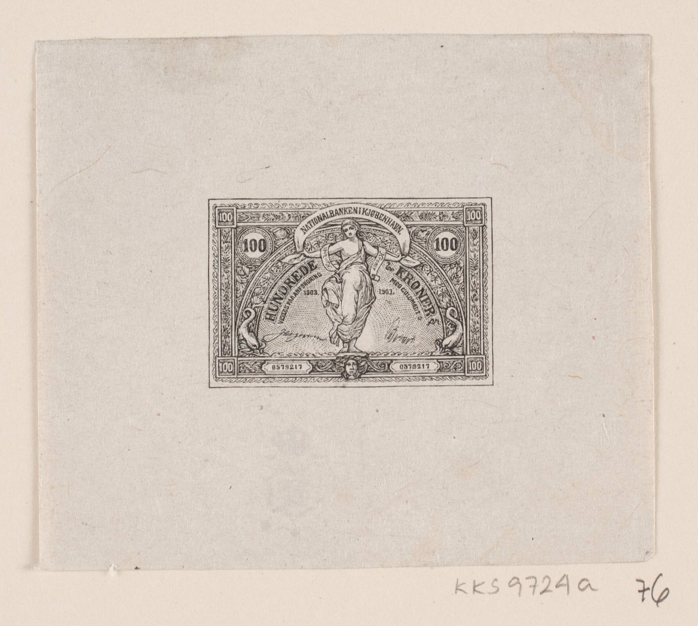 Diminutiv gengivelse af en hundredkroneseddel, Waldemar Bøhme, 1900-1903