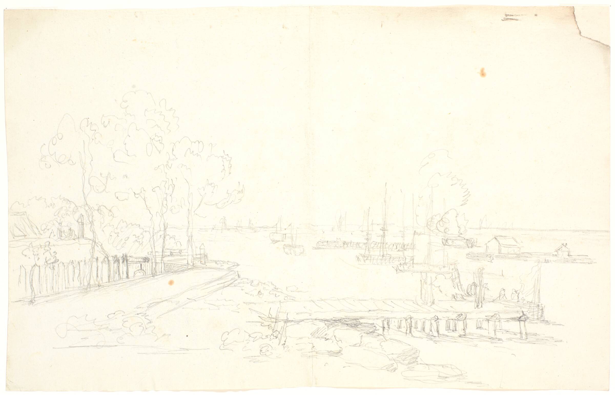 Kystparti med mole og skibe. Langelinie?, C.A. Lorentzen, 1746-1828