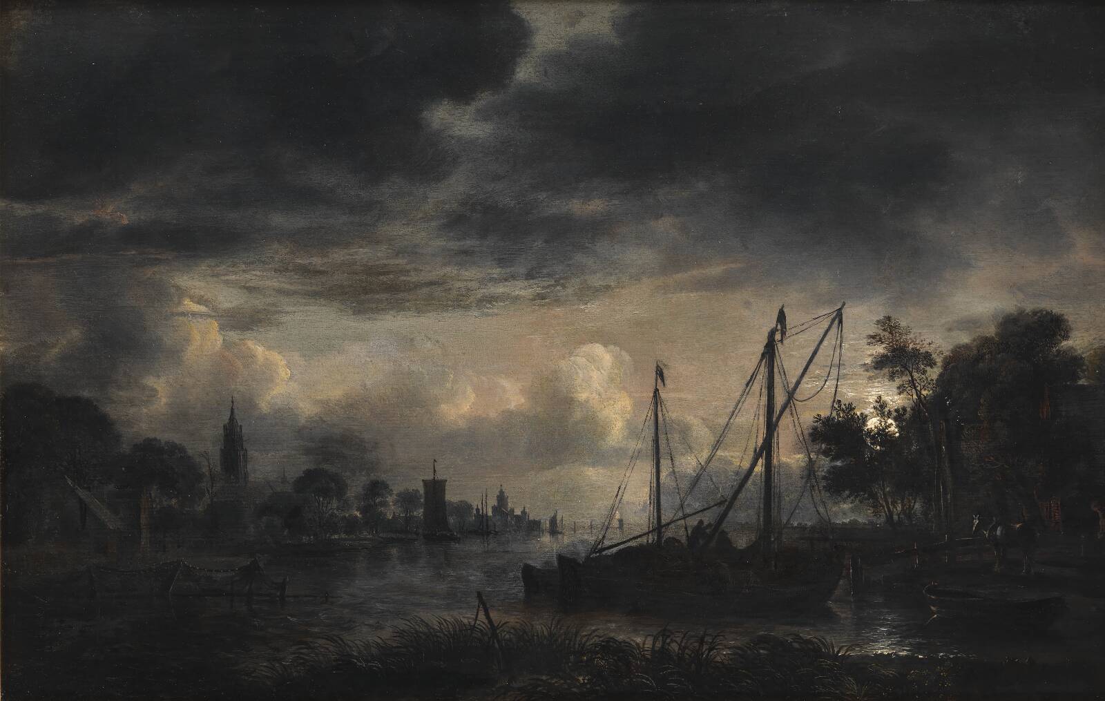 River Landscape in Moonlight, by Aert van der Neer, 1643-1646