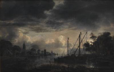 Flodlandskab i måneskin